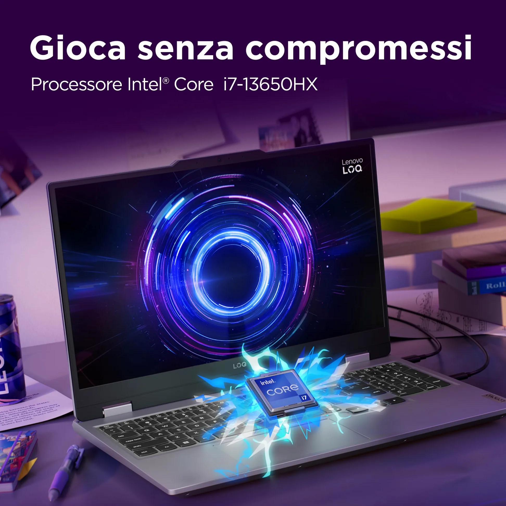 Lenovo LOQ 15" 144Hz Notebook Gaming, NVIDIA GeForce RTX 5070 8GB GDDR7, Intel Core i7-13650HX, RAM 32GB DDR5, 1TB SSD M.2 2242 PCIe 4.0, FHD, Windows 11, Tastiera retroilluminata