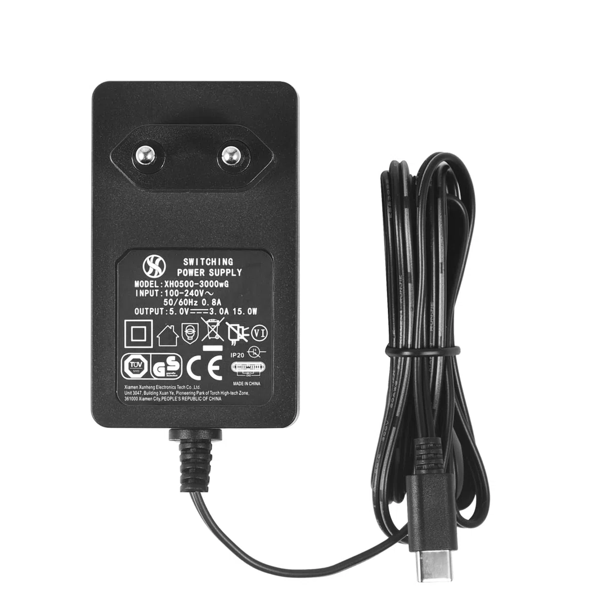 Alimentatore da AC a DC 5 V 3 A, spina USB tipo C, Plug EU, XH0500-3000WG