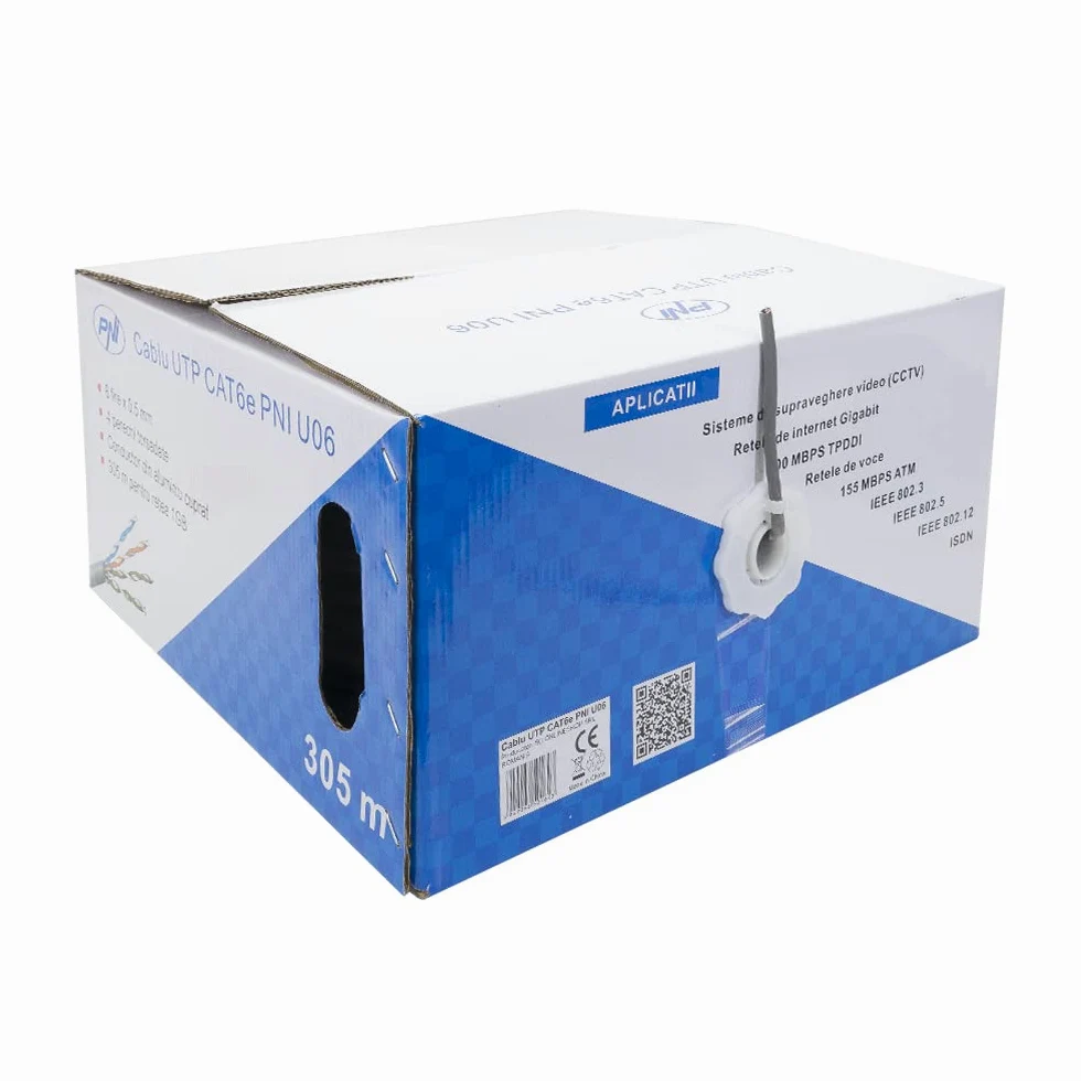 Cavo UTP CAT6 PNI U06 con 4 coppie di fili intrecciati 0,50 mm CCA, per internet e sistemi di sorveglianza, rotolo 305m