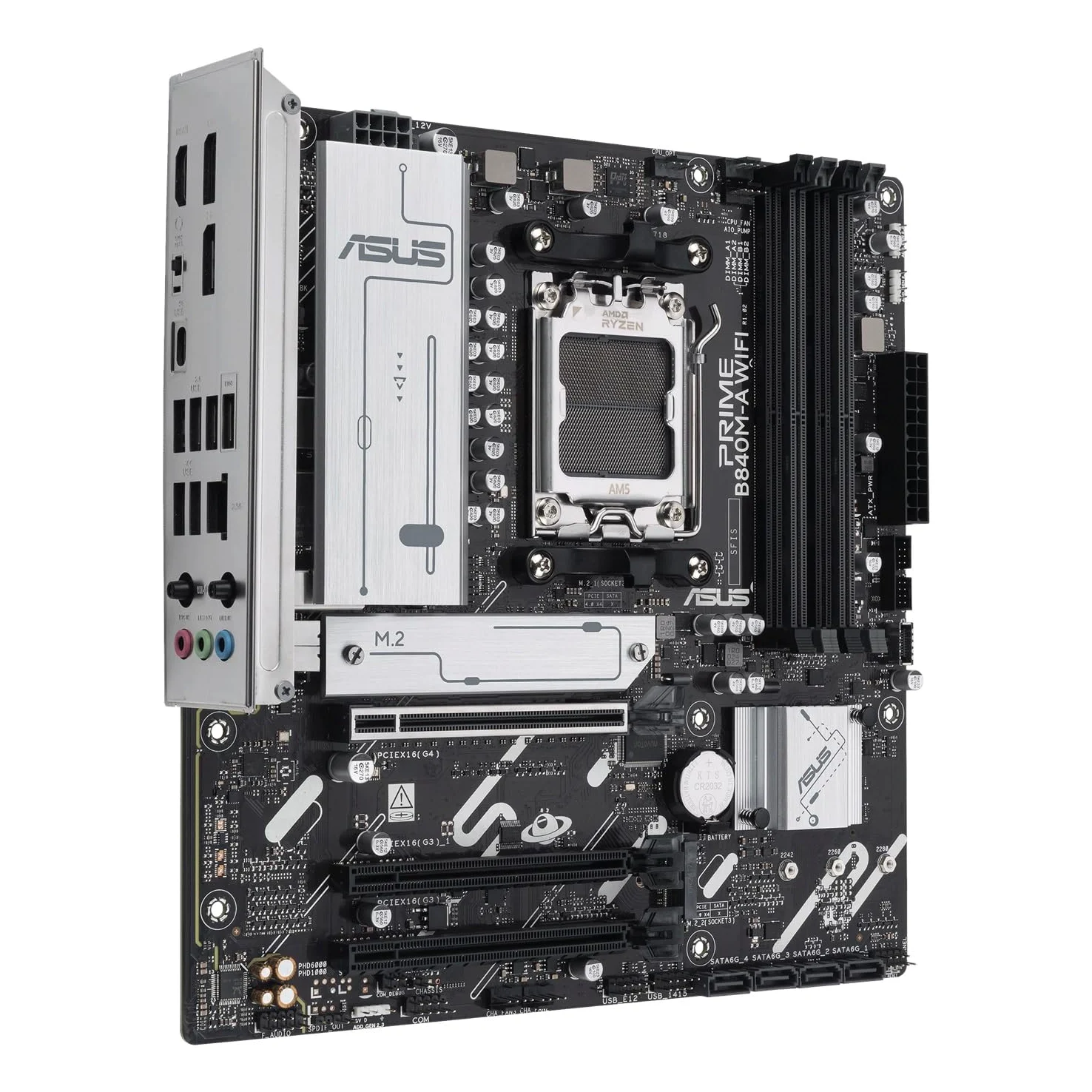 ASUS PRIME B840M-A WiFi, Scheda Madre AMD mATX, Slot DDR5, PCIe 4.0 Ready, 3 slot M.2, WiFi 6E, Ethernet Realtek 2,5 GB, DisplayPort, HDMI, USB-C da 5 Gbps Fronte e Retro, BIOS Flashback e Aura Sync