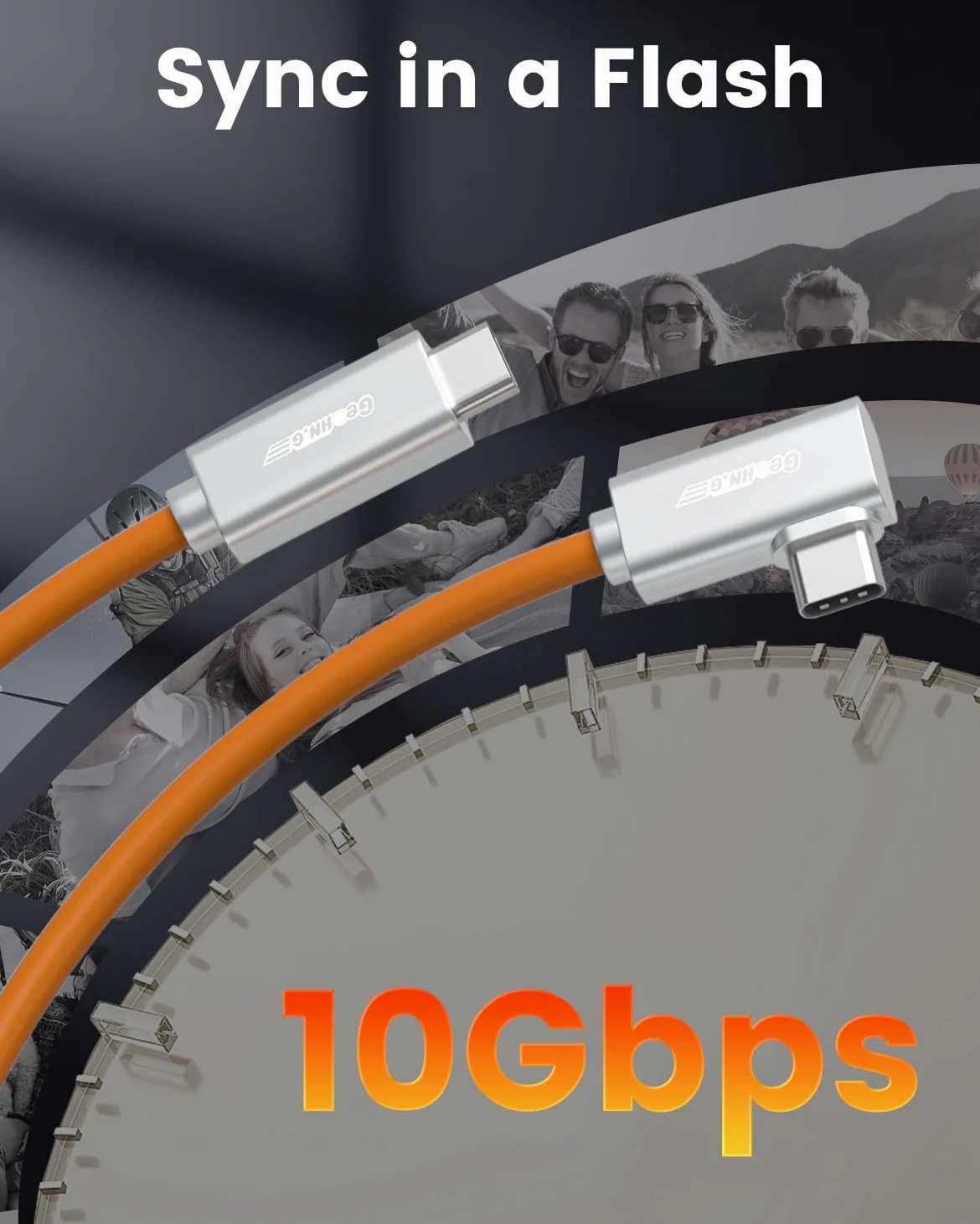 Cavo di collegamento USB C in fibra ottica, 3,5 m, 10 Gbps ad angolo retto ad alta velocità, sincronizzazione dati bidirezionale e cavo PD 60 W con chip tedesco SiliconLine, zero perdita di dati per