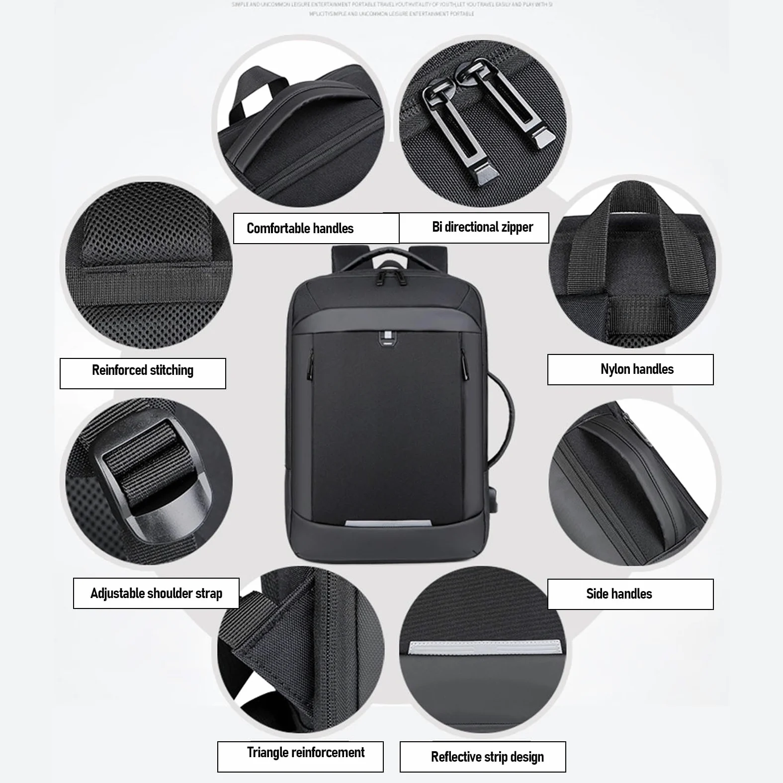 Brrnoo Zaino per Laptop Resistente All'acqua da 15,6 Pollici Porta di Ricarica USB Borsa da Viaggio con Cinghie Riflettenti