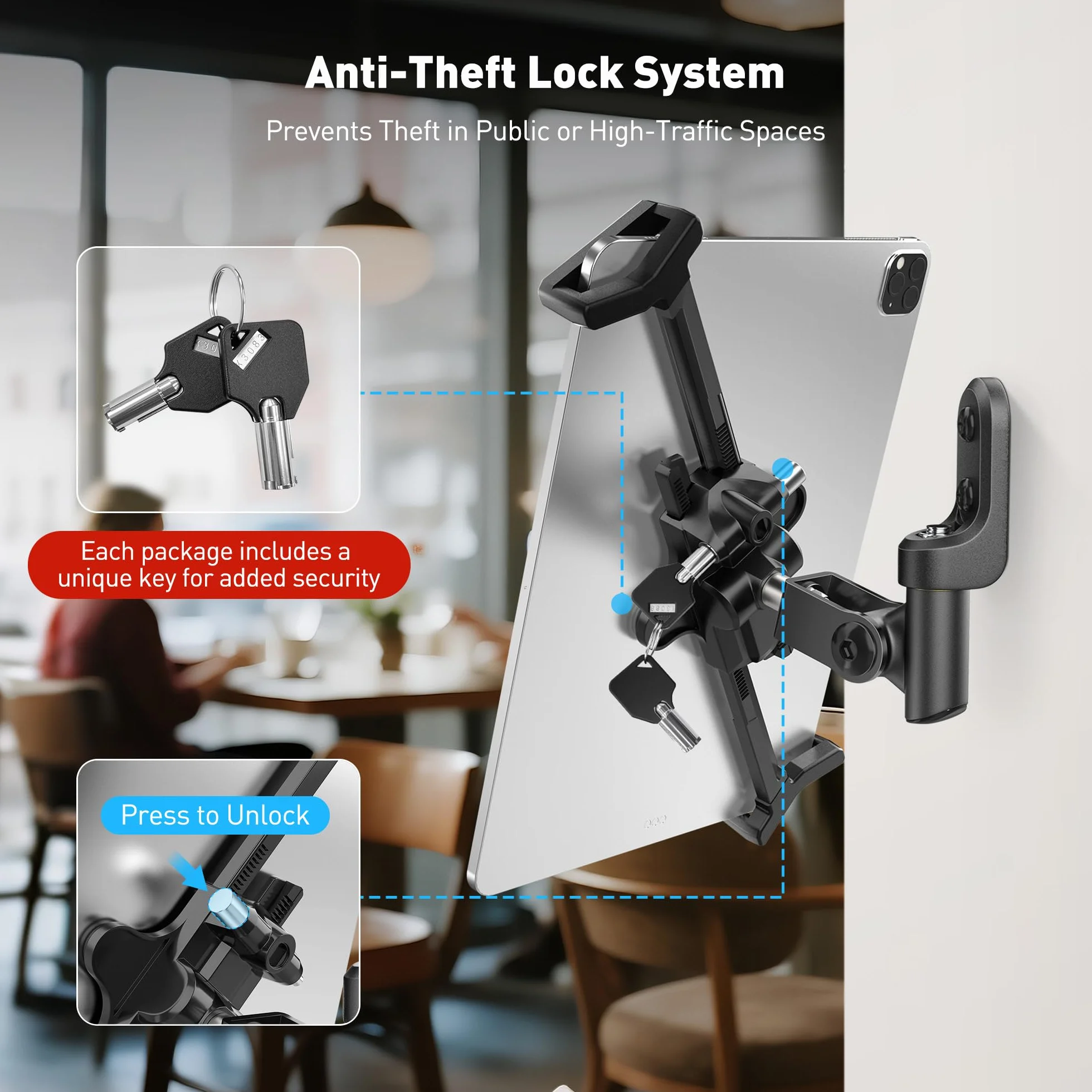 AboveTEK Supporto da parete per tablet antifurto universale di sicurezza POS, supporto diagonale per iPad da 7 a 13 pollici, nero