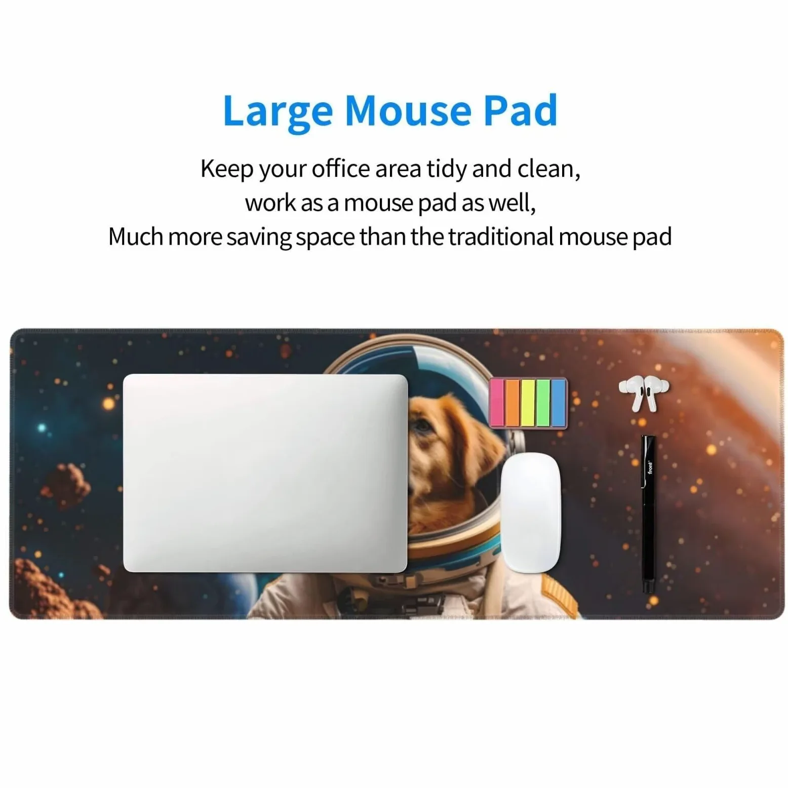 Tappetino Mouse, Tappetino Mouse Gaming Grande XXL 1500x800x3mm Tappetino Scrivania Mouse Pad, Base in Gomma Antiscivolo, Bordi Cuciti,Lavabile, Mousepad per Ufficio e Gaming (Space Dog) R-736