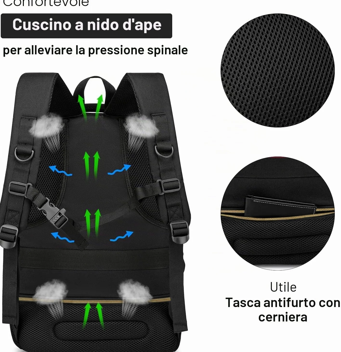 Zaino da scuola per laptop da 15,6", impermeabile, con porta di ricarica USB, oro nero, 15,6 zoll
