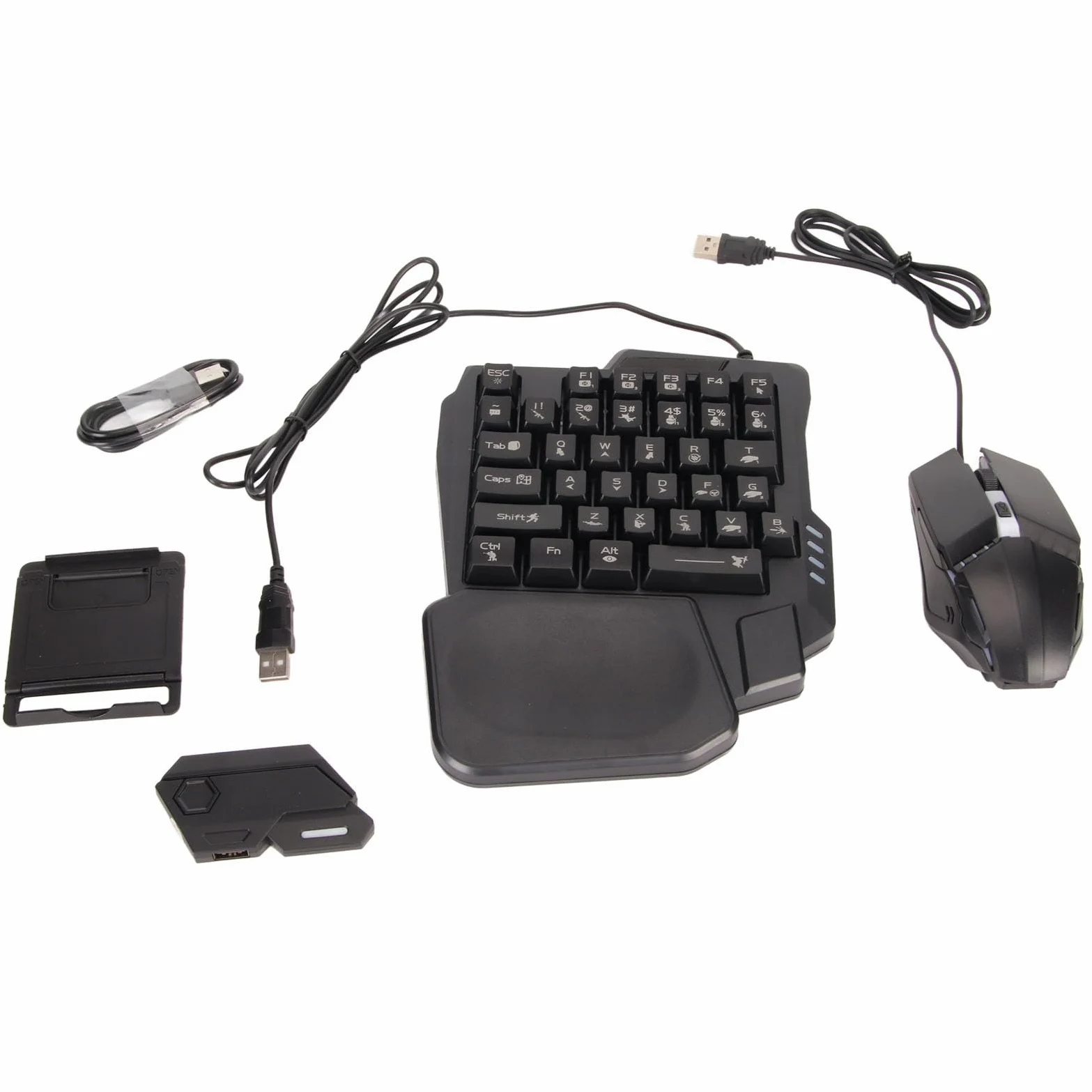 Fabater Set Convertitore Mouse Tastiera Telefono Cellulare per IOS, Tastiera da Gioco e Mouse Combinati a Mezza Mano RGB Cablato, Kit Convertitore da Telefono Cellulare a per Giochi FPS, 120FPS
