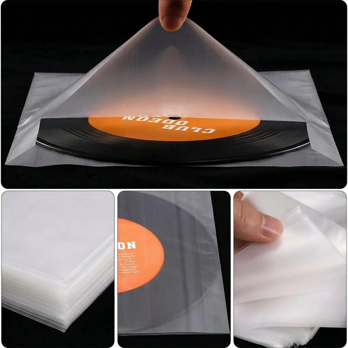 100 Pezzi Piazza Buste Vinili 33 Giri, Protezione Antistatica per Dischi Vinile, Vinyl Sleeves Trasparenti, Custodie Plastiche per Vinili da 12 Pollici