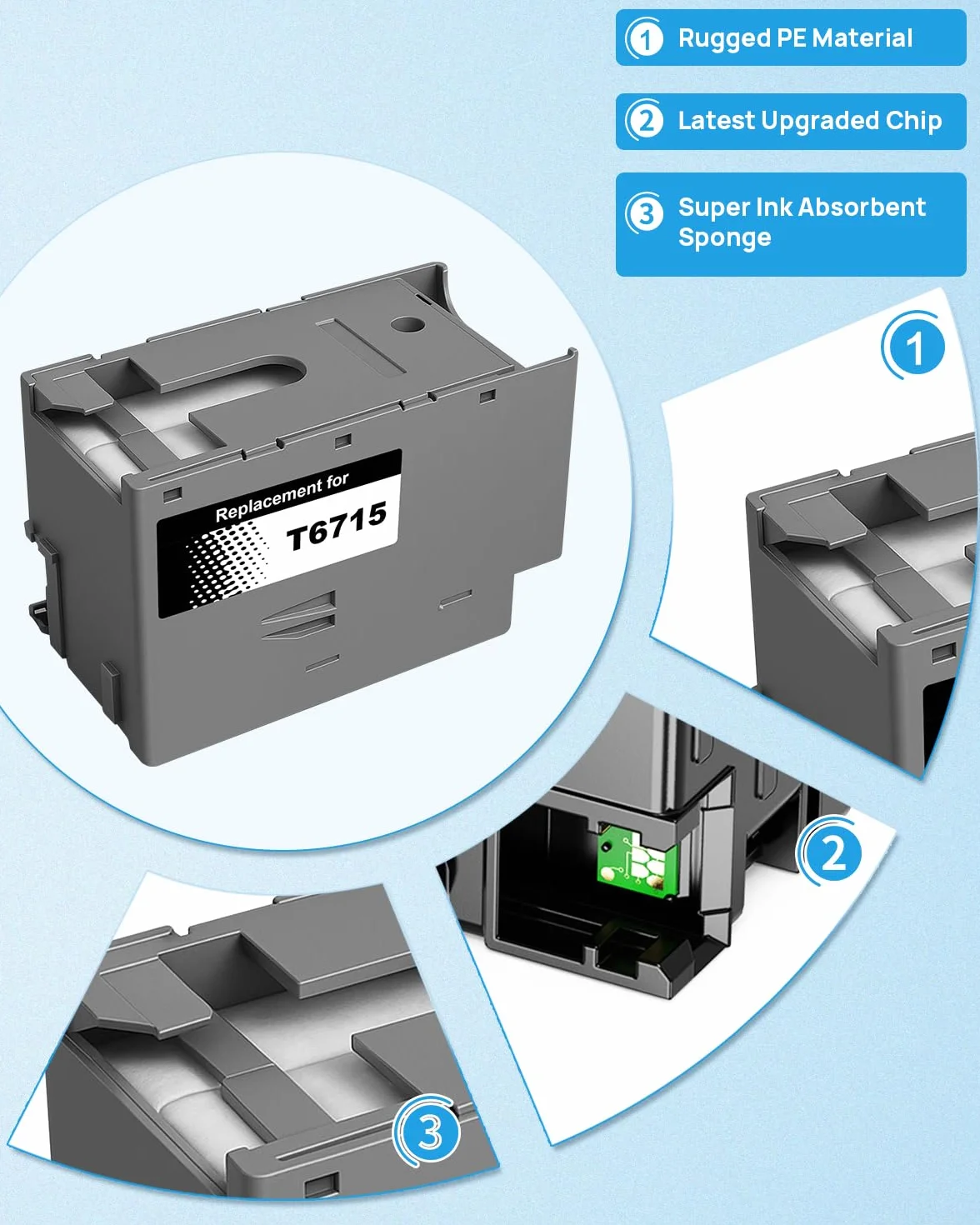 Yowell T6715 Scatola di manutenzione degli inchiostri compatibile con Epson T6715 T6716 per Epson Workforce Pro WF-3820DWF WF-3825DWF WF-4820DWF WF-4825DWF WF-4830DTWF WF-4720DWF WF-4725DWF WF