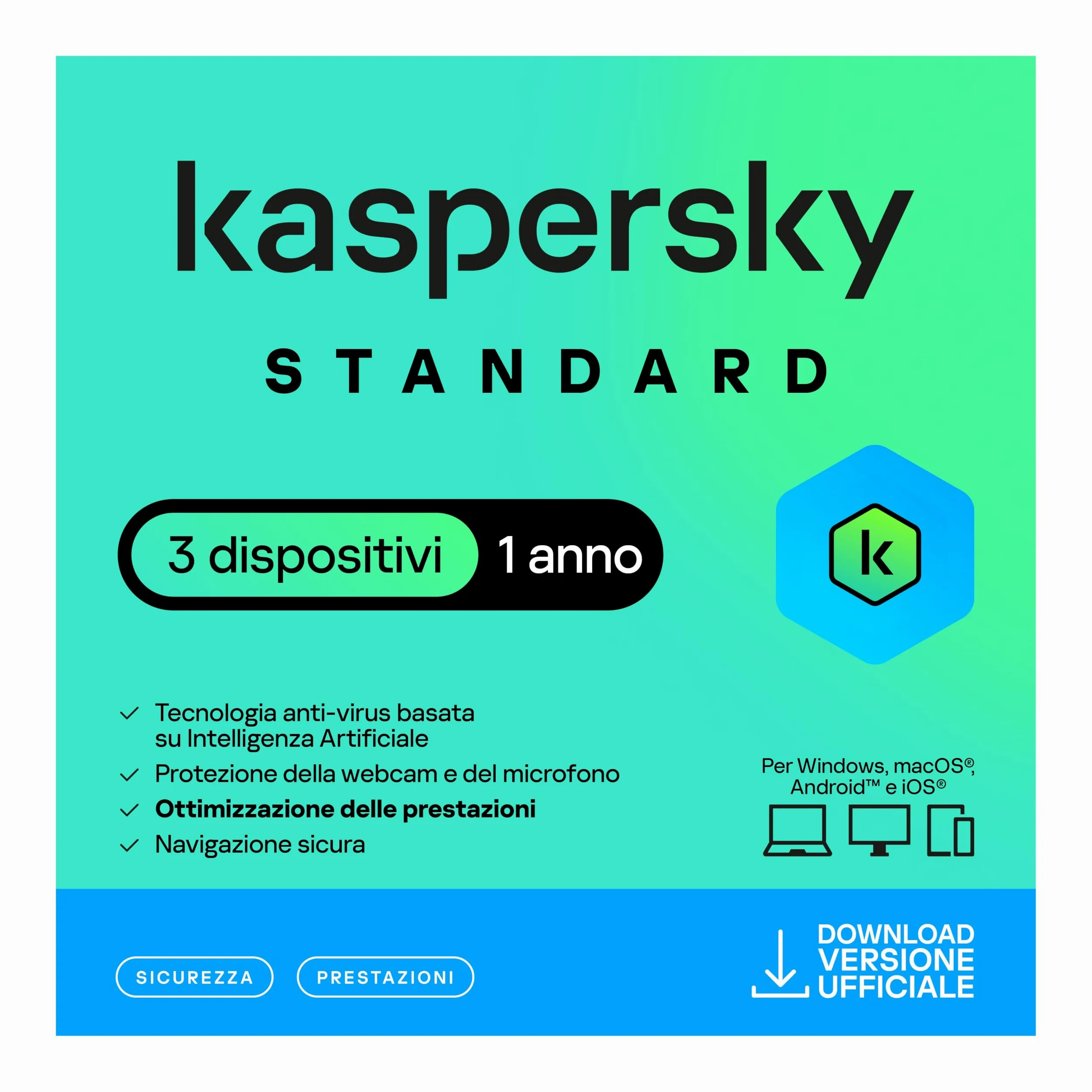nextradeitalia Kaspersky Standard/ANTIVIRUS 2025 PC/Mac/Android/iOS -1 Anno- 3 DISPOSITIVI