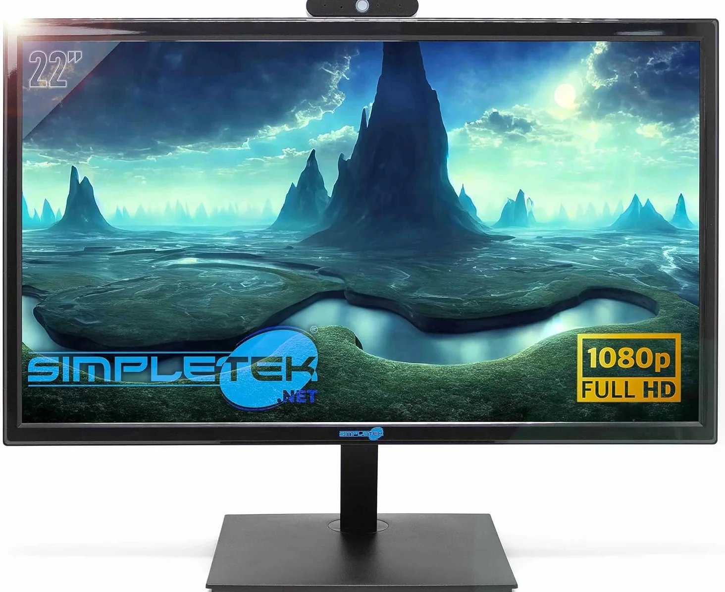 SIMPLETEK - Monitor con Webcam Integrata | Display Full HD 22" TN LCD | HDMI VGA | VESA 100x100mm | Retroilluminazione WLED