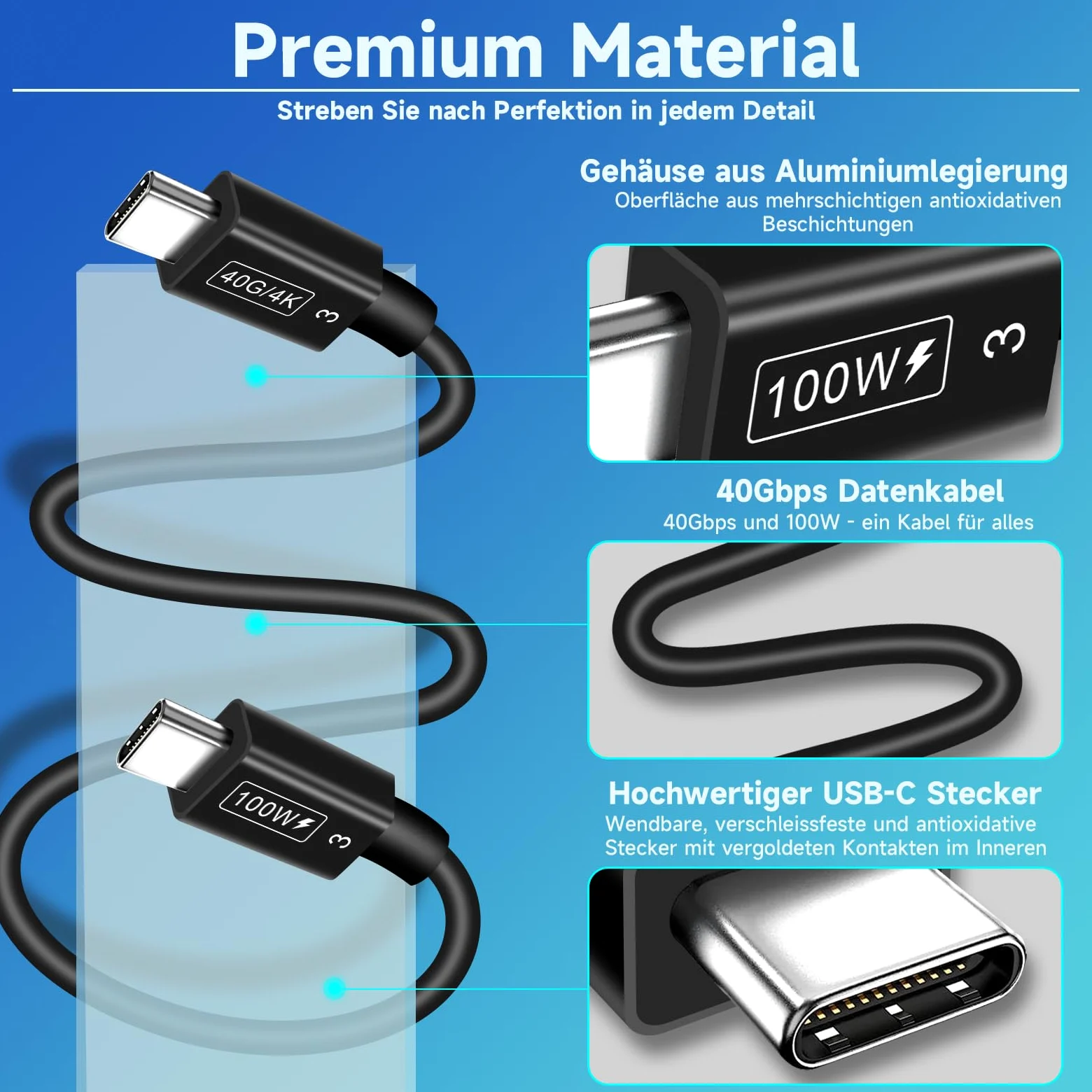 Cavo USB C 3 metri – 100 W ricarica rapida, 40 Gbps, video 4K, compatibile con Thunderbolt 3
