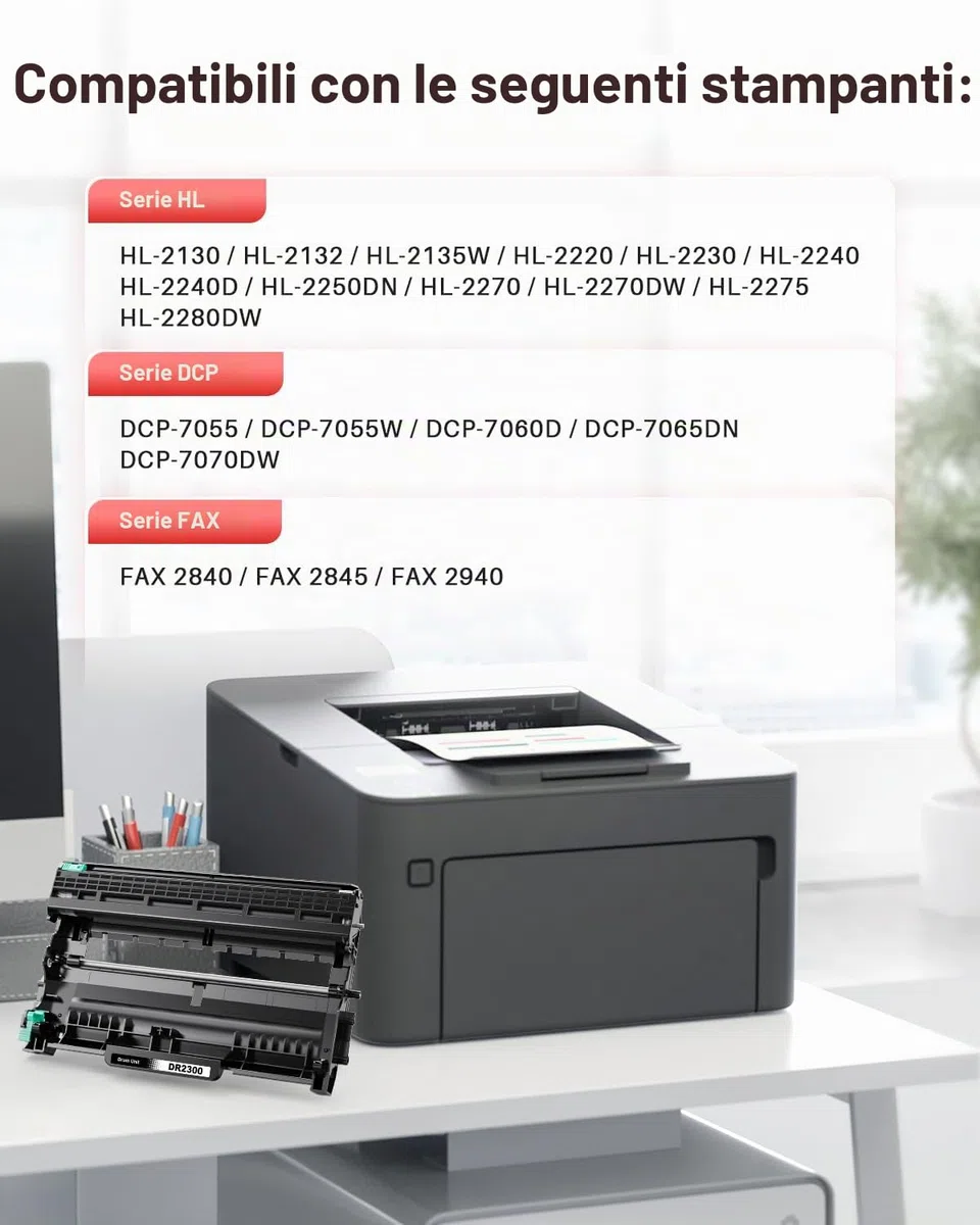 DR2200 Tamburo Compatibile per Brother DR2200 DR-2200 DR 2200 per Brother HL-2240 HL-2240D HL-2250DN HL-2270DW HL-2132 HL-2130 DCP-7060 DCP-7060D DCP-7055 DCP-7070DW (1x Tamburo)