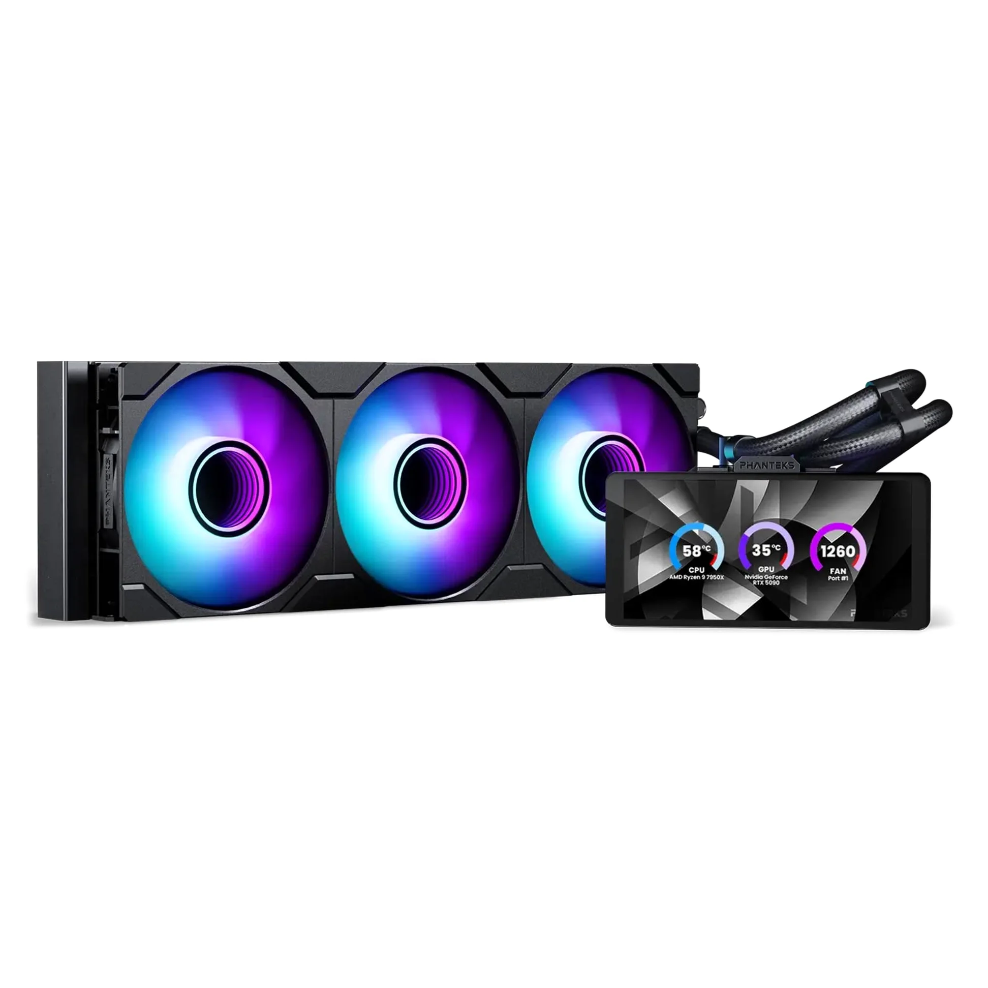 Phanteks Glacier One 360M25-LCD AIO Dissipatore a Liquido per CPU, Display IPS LCD HD da 6”, 3 Ventole 120mm M25 Gen2 D-RGB, Base in Rame ad Alte Prestazioni, Compatibile con Intel & AMD, Nero