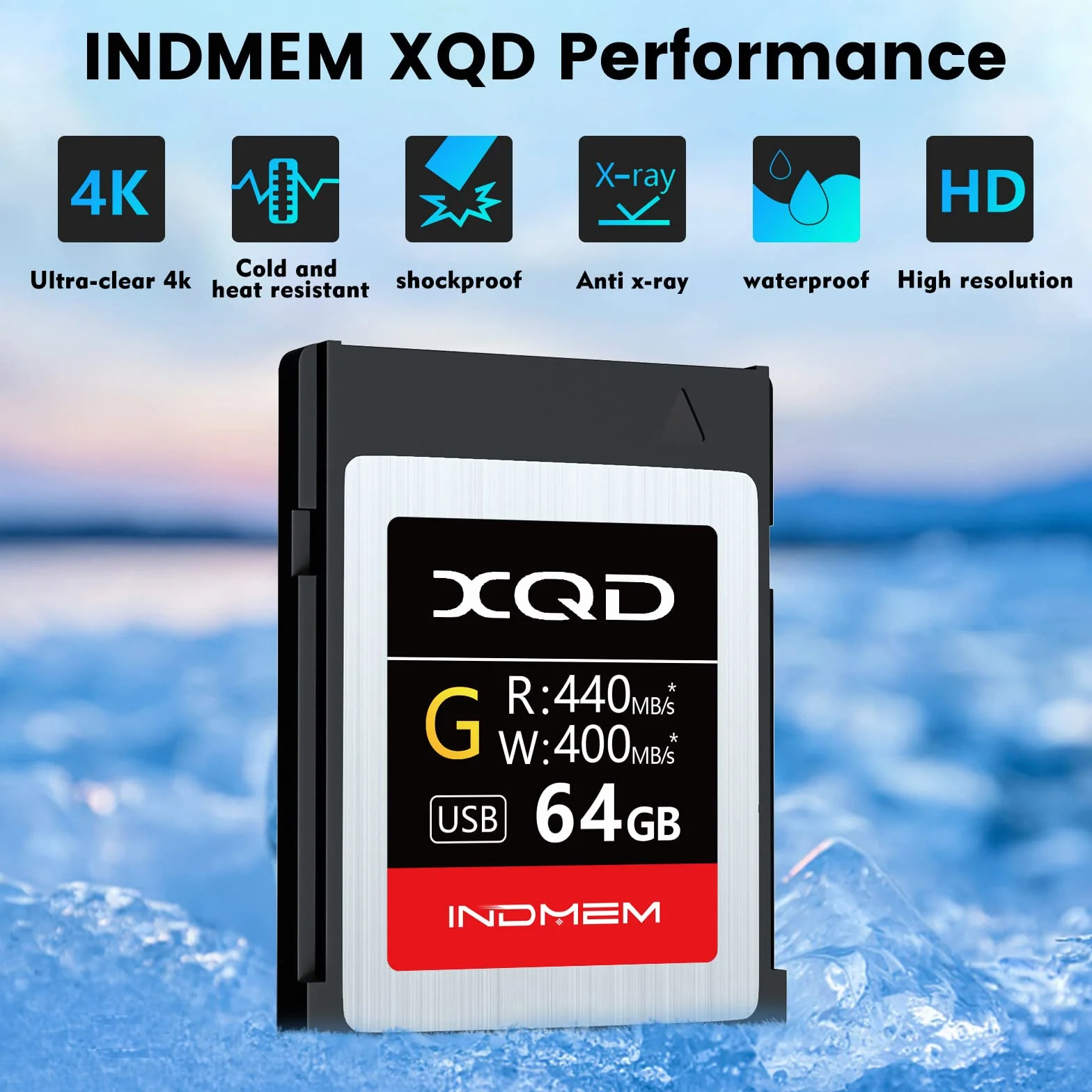 INDMEM 64 GB XQD Card 5 X Tough MLC XQD Flash Card High Speed G Series (lettura 440 MB/s e scrittura 400 MB/s)