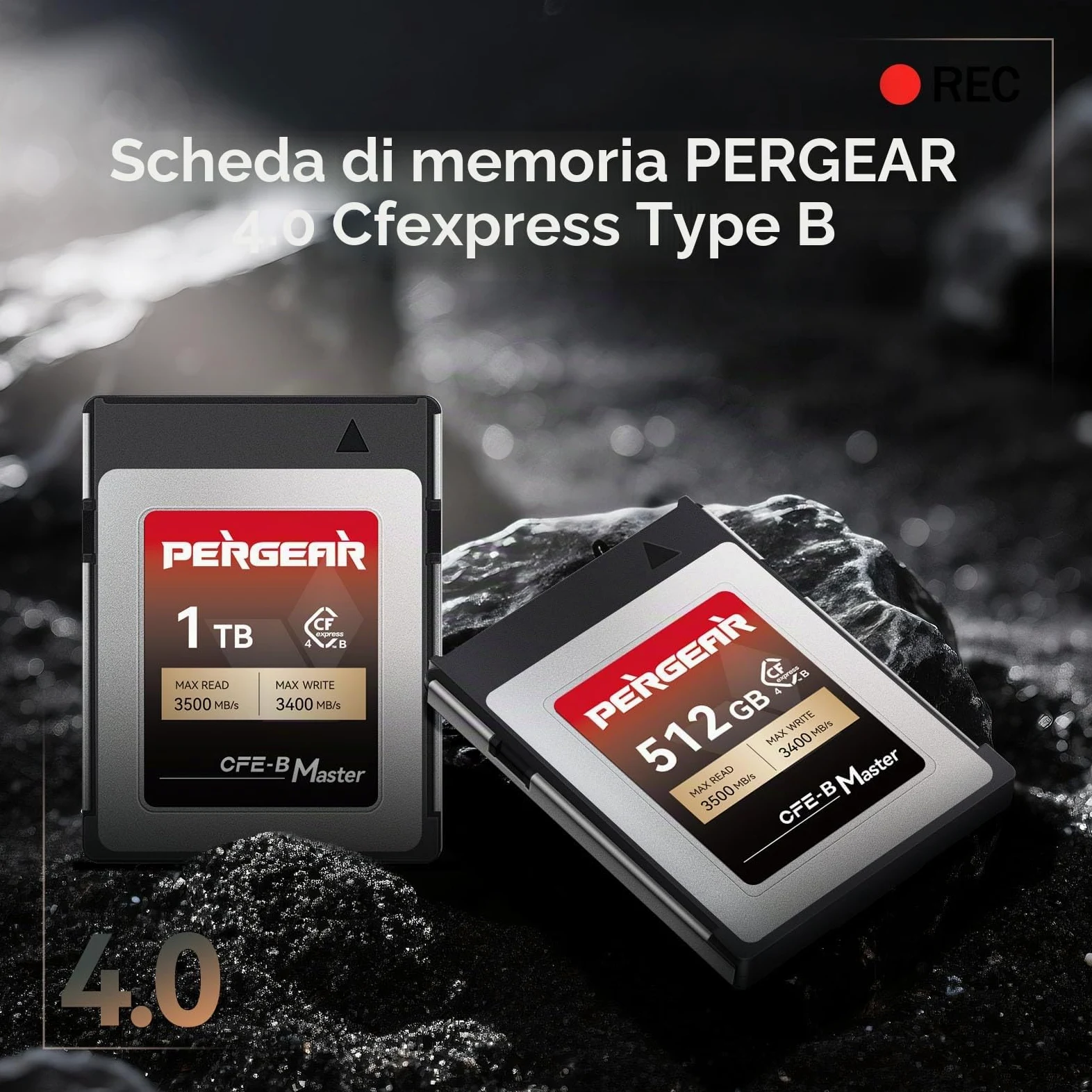 Pergear Schede di memoria CFexpress 4.0 da 512 GB, fino a 3500 MB/s di velocità di lettura e 3400 MB/s per registrazioni video RAW 8K (Master Series), per fotocamera DSLR R5/R5C/Z8/Z9/Z7 II