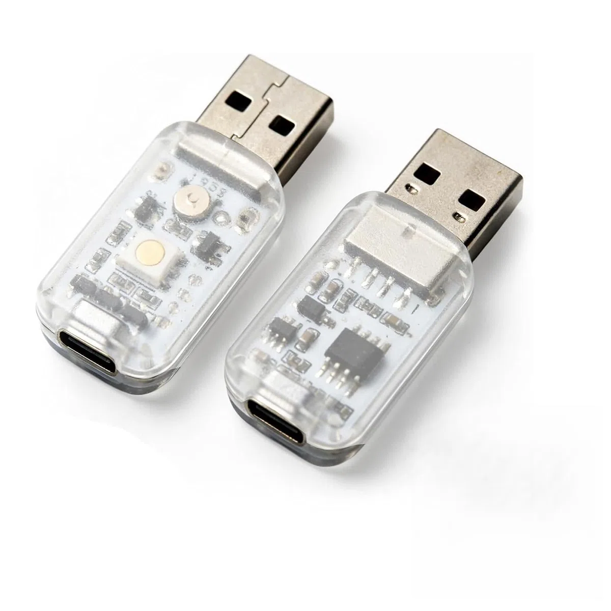 2 luci LED USB per auto, 0,5 W, a risparmio energetico, illuminazione ambientale con sensore musicale, mini RGB illuminazione interna per auto e laptop, luce notturna morbida bianca
