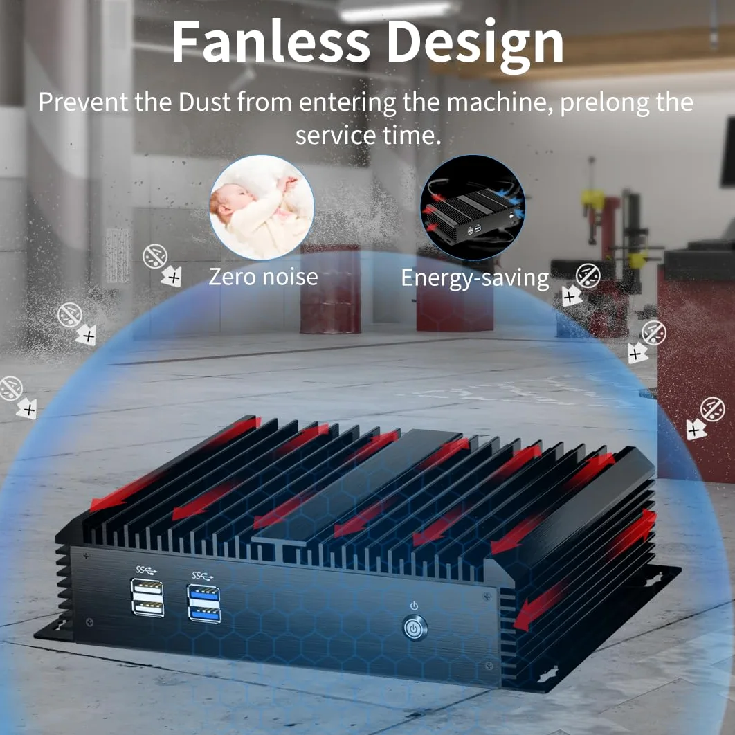 Mini PC Industriale, Computer Fanless con Core i7-5500U (2.4-3.0 GHz), 16GB RAM, 256GB SSD, 1* HDMI, 1* VGA, 2* COM RS232, Doppia LAN, WiFi/4G, WOL, Accensione Automatica, Windows 10 Pro