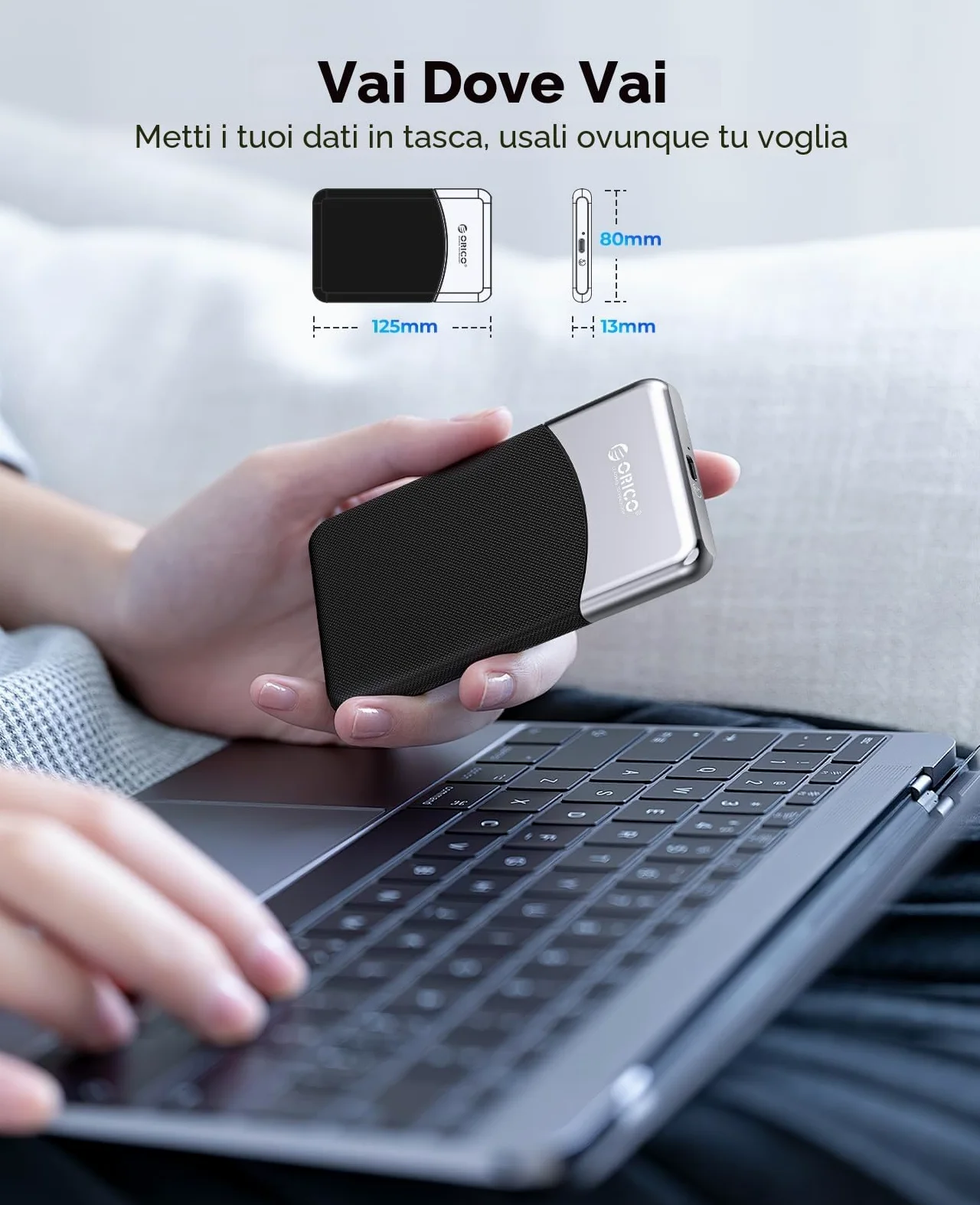 ORICO 1TB SSD esterno con cavo USB C 2 in 1, unità portatile a stato solido USB 3.2 Gen 1 fino a 460MB/s, archiviazione affidabile per smartphone USB-C, PC, tablet, Labtop - M25PRO