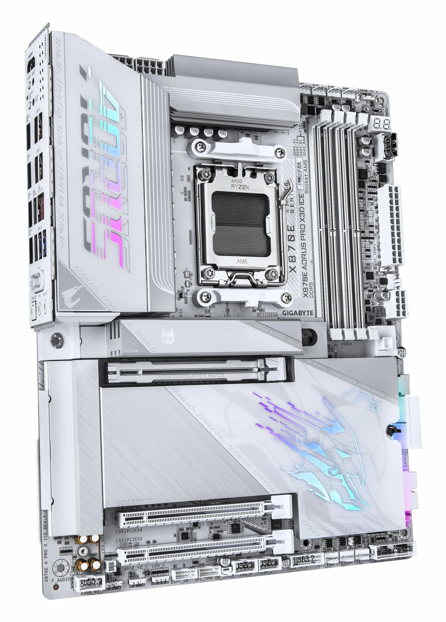 GIGABYTE X870E AORUS PRO X3D ICE Scheda Madre – Supporta CPU AMD Ryzen 9000, VRM Digitale a 18+2+2 fasi, fino a 9000 Hz DDR5 (OC), 2 x PCIe 5.0 + 2 x PCIe 4.0, Wi-Fi 7, LAN 5 GbE, USB 4