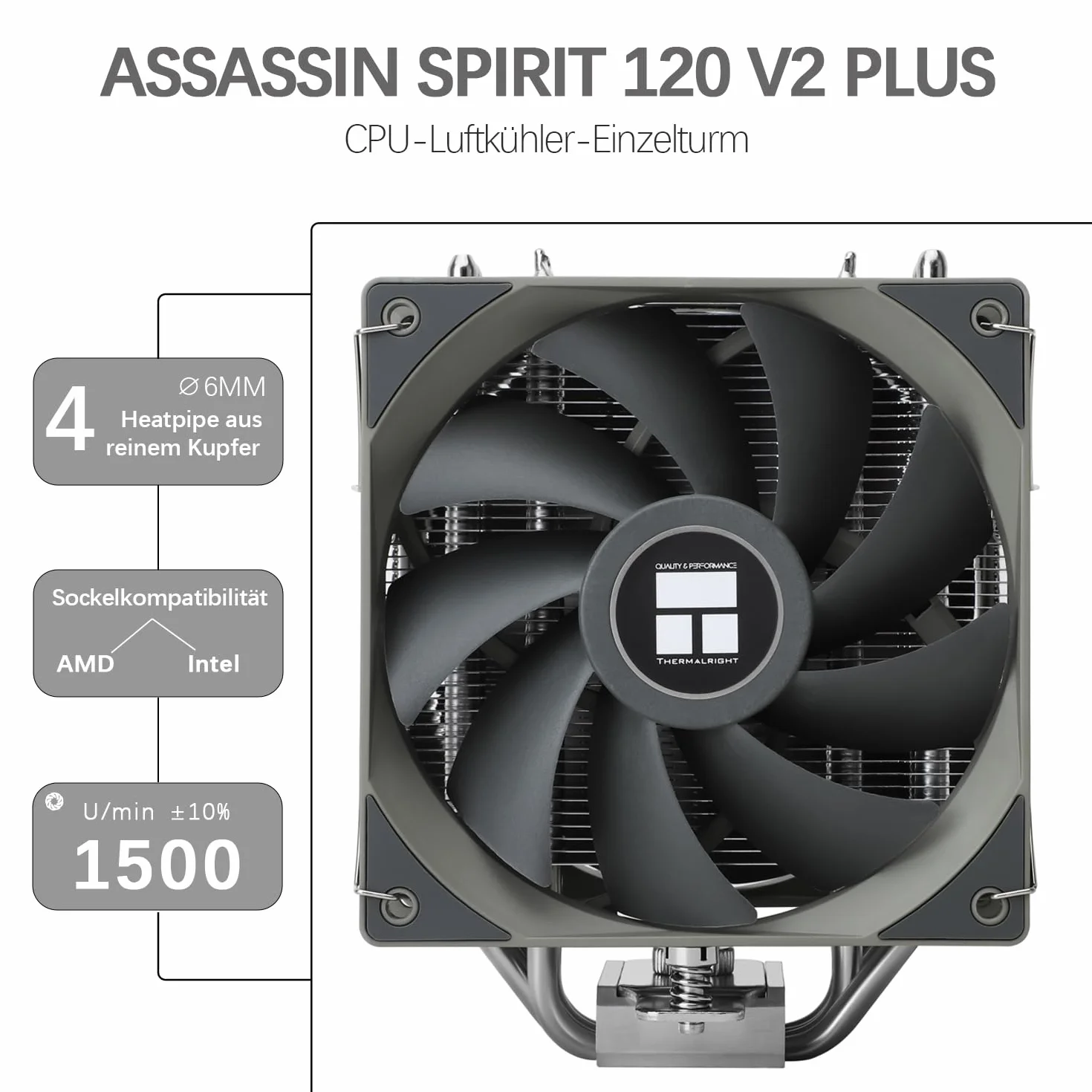 TR-Thermalright Assassin Spirit 120 V2 Plus Dissipatore per CPU-4 Heat Pipe, Doppie ventole silenziose da 120mm-1500RPM, per AM4/AM5, Intel LGA1851/1700/115x/1200, Raffreddamento per PC