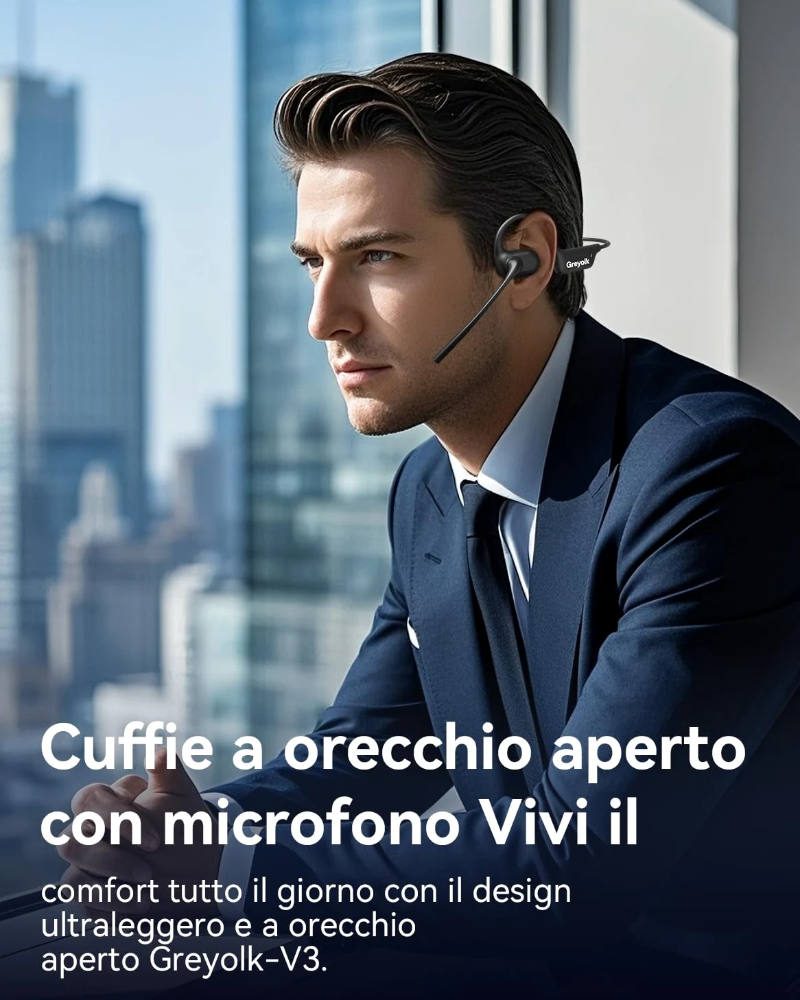 Cuffie Bluetooth con Microfono,Auricolari Bluetooth Cuffie a conduzione aerea,Open-ear Cuffie Wireless Microfono Antirumore,Cuffie aperte per Camionisti, Riunioni, Ufficio, Casa e Affar