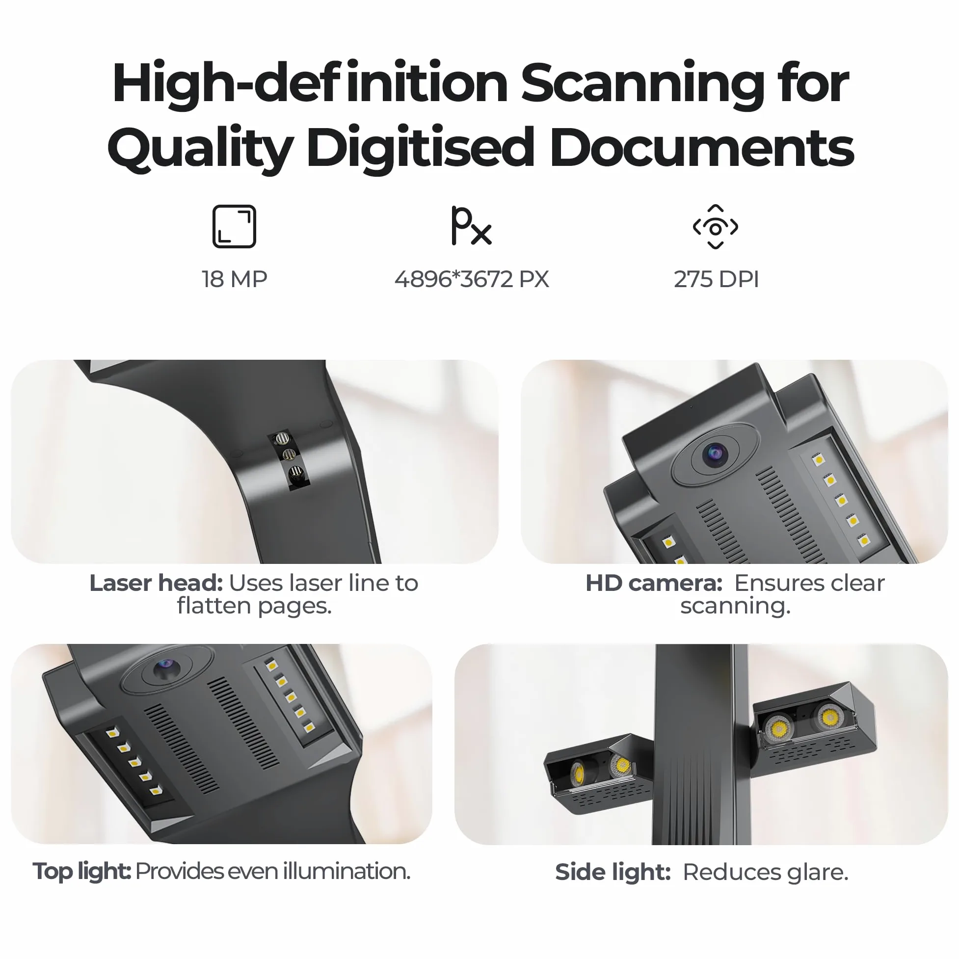 CZUR ET18 Pro Scanner per Libri Professionali, 18MP HD Telecamera Scanner per Documento con OCR, Converte i Documenti in PDF, Word, Tiff, Excel, compatibile con Windows macOS