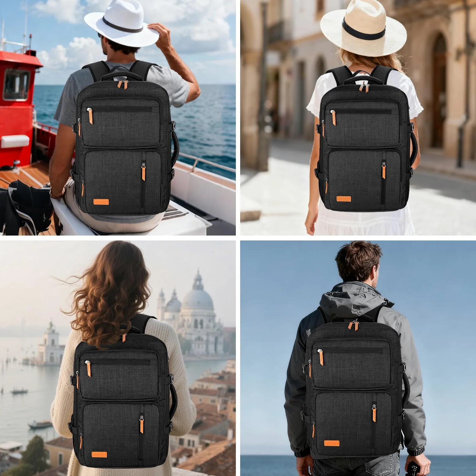 MOSISO Zaino Viaggio 40 Litri Donna e Uomo, Zaino Viaggio Approvato per il | Volo con Porta di Ricarica USB e 3 Scomparti, 17-17,3 pollici Zaini Espandibile per Laptop per Ufficio, Lavoro, Viaggi, Nero
