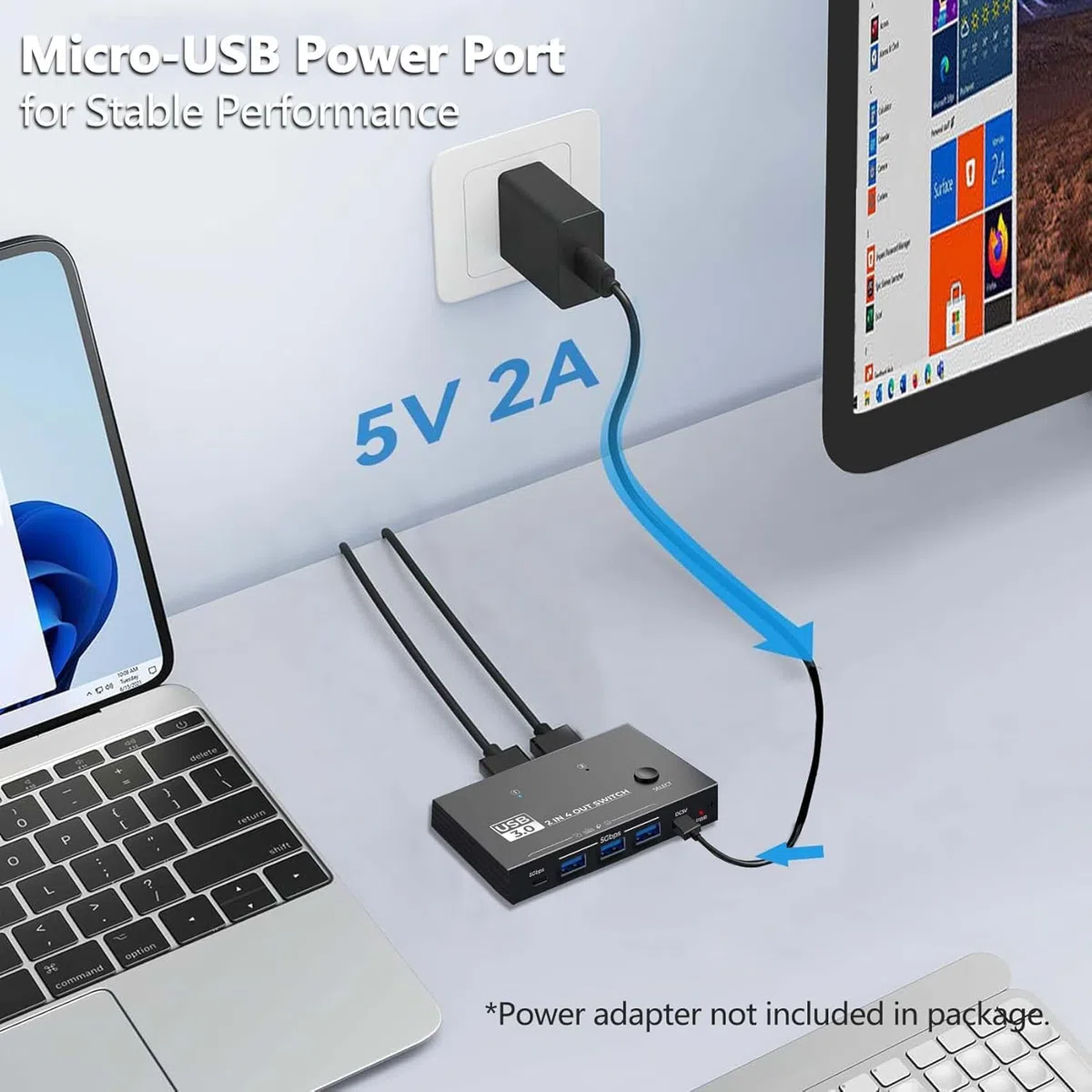 Commutatore USB Switch 3.0 per 2 PC Condividi Tastiera Mouse Stampante Scanner tra 2 Computer Compatibile con Windows Mac Linux Include 3 Cavi