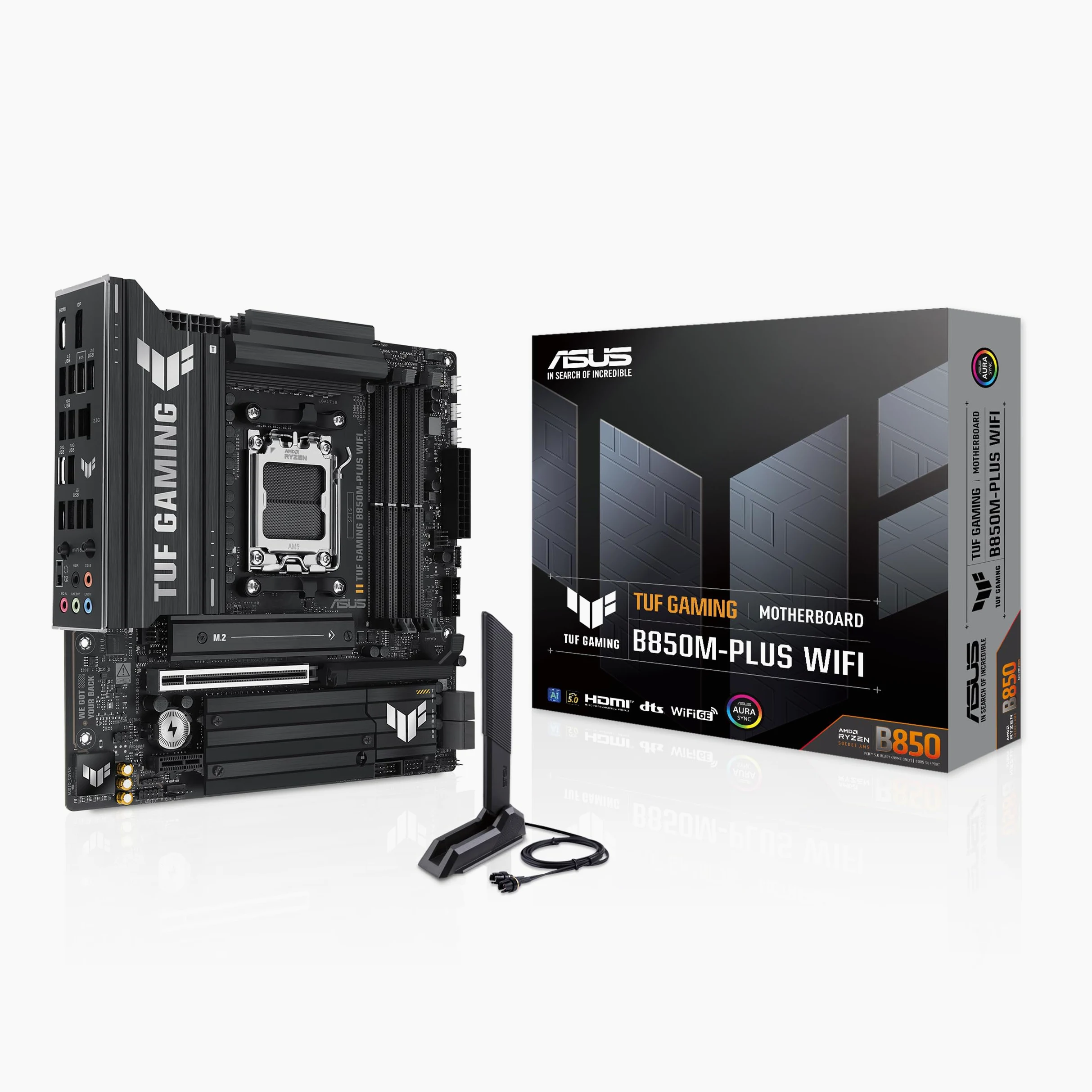 ASUS TUF Gaming B850M-PLUS - Scheda madre WiFi AMD AM5 B850 mATX, 14+2+1 stadi DrMOS 80A, DDR5, PCIe 5.0, 3X M.2, Wi-Fi 6E, 2.5Gb LAN, DP, HDMI, USB 10Gbps e 20Gbps Type-C, BIOS Flashback, Aura Sync