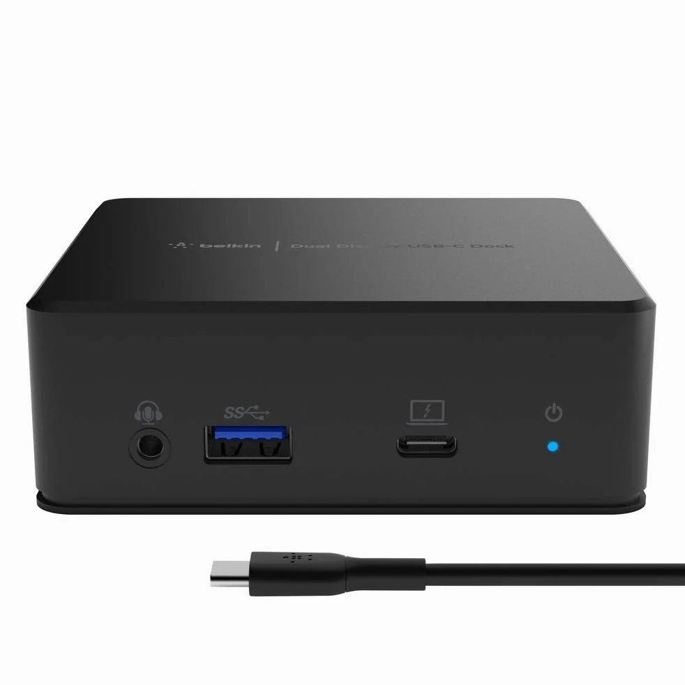 Belkin Station d'accueil USB-C à double écran (alimentation 85 W, HDMI, USB-A 3.1 Gen 1, Gigabit Ethernet, entrée/sortie audio pour MacBook, XPS et autres ordinateurs portables), noire
