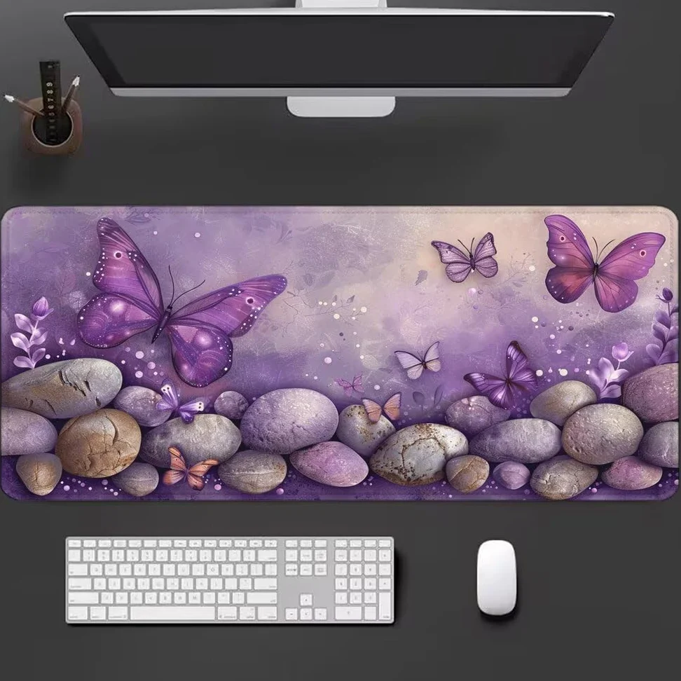 Viola Tappetino Mouse XXL 1000x500x3mm, Gaming Tappetino Mouse Farfalla Mousepad con Base in Impermeabile Gomma Antiscivolo per Tastiera Computer Ufficio Idea Regalo Festa del Papà e Compleanno X-978