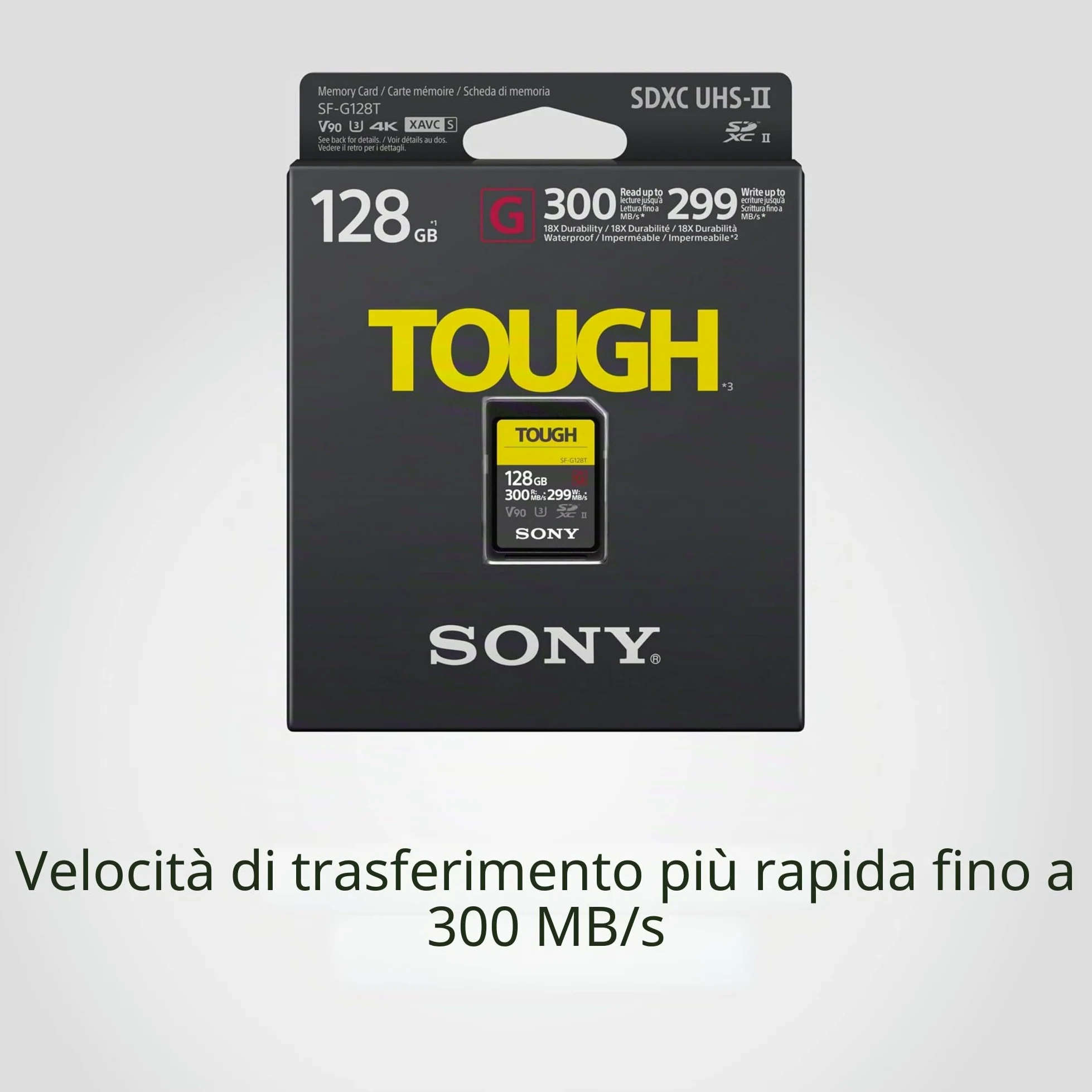 Sony SDXC Pro Tough 128GB – Scheda di memoria Class 10 UHS-II U3 (Resistente agli urti, impermeabile, ad alta velocità di scrittura, ideale per video 4K, compatibile con dispositivi UHS-II)
