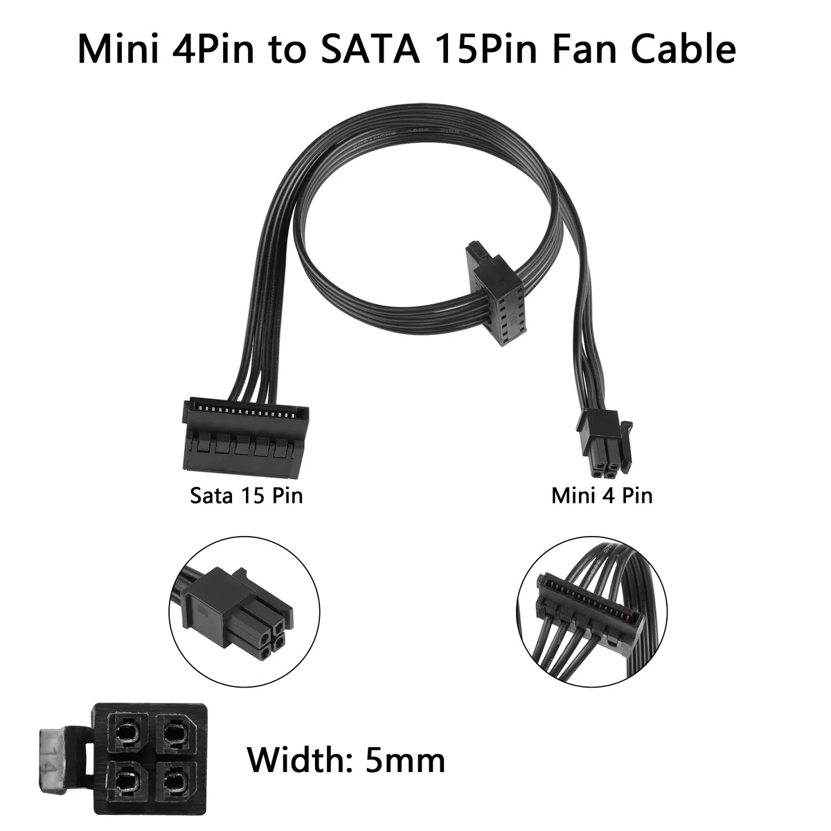 YACSEJAO Cavo splitter da mini 4 pin a SATA, adattatore di alimentazione SATA 15 pin ad angolo retto x2 a mini 4 pin ATX per HDD, SSD, unità ottiche (45 cm, confezione da 2)