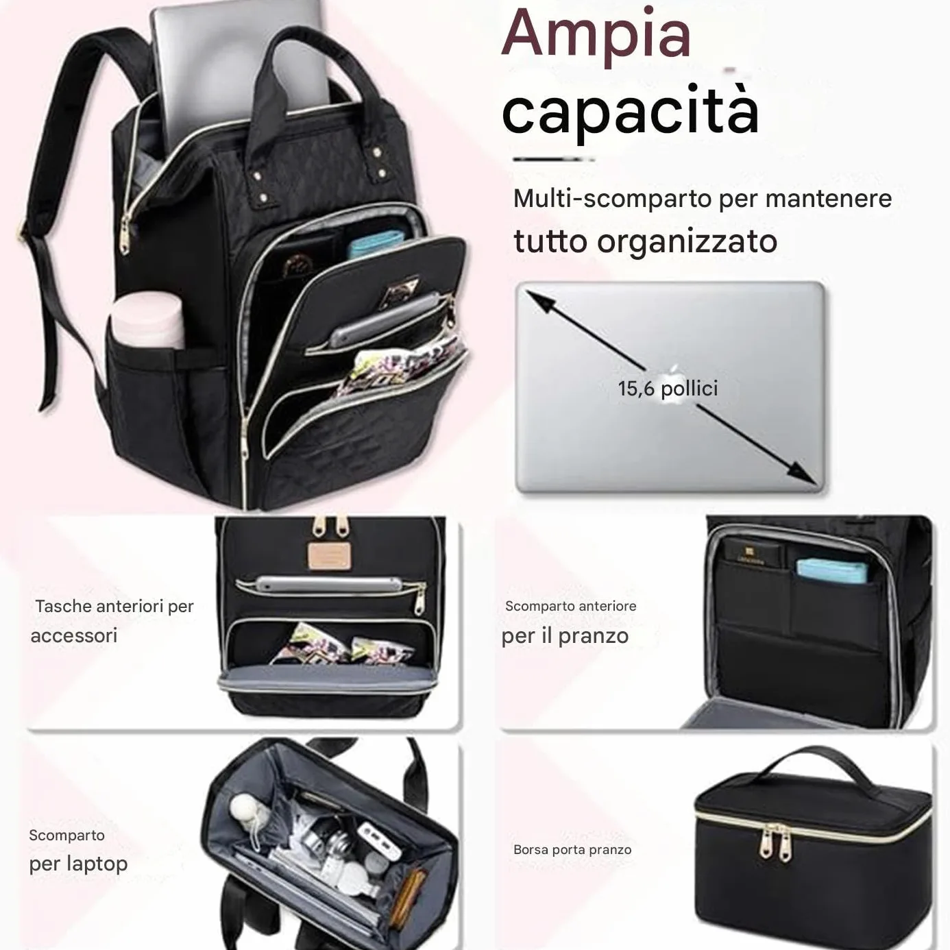 Zaino Per Il Pranzo: Zaino Isolato Per Laptop, Da Lavoro Con Dispositivo Di Raffreddamento Termico, Organizer Per Riporre Oggetti Di Grande Capacità, Compagno Di Viaggio Portatile | Per Studenti