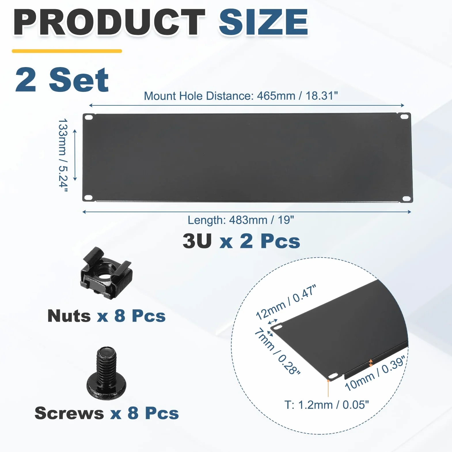 2 Set Pannelli Vuoti 3U, Kit Pannelli Di Riempimento Montaggio Rack Metallico Con Viti E Dadi Per Accessori Cavi Armadio Rack Server Rete 19 Pollici, Nero