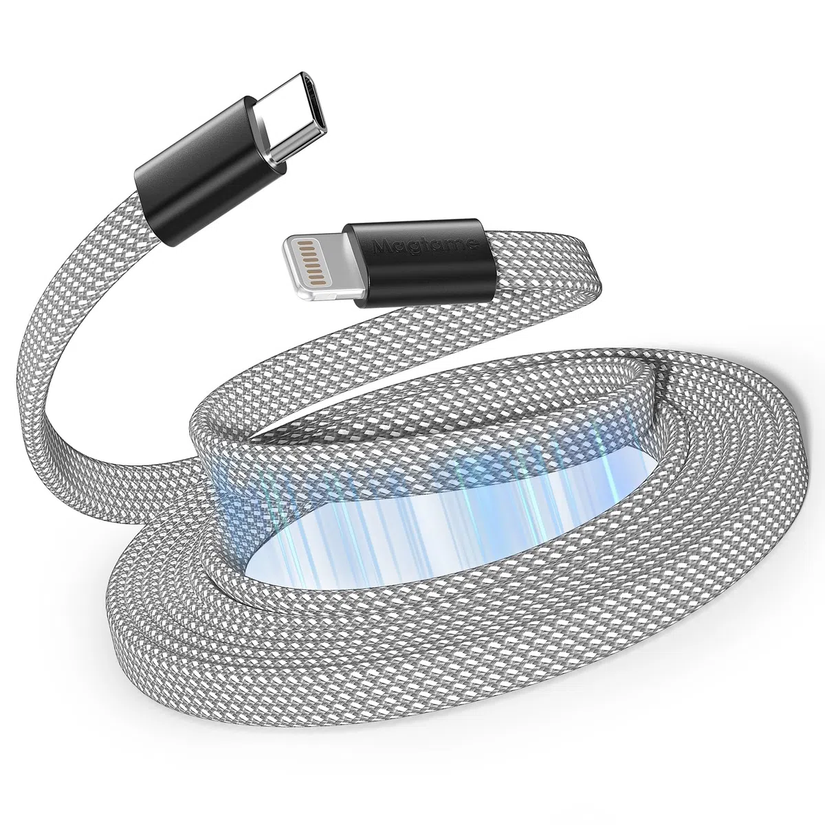 Magtame Cavo magnetico da USB C a Lightning, 1,5 m, certificato MFi, ricarica rapida PD 3.0, cavo piatto retrattile intrecciato compatibile con Phone 14 13 12 11 Pro Max XR XS X