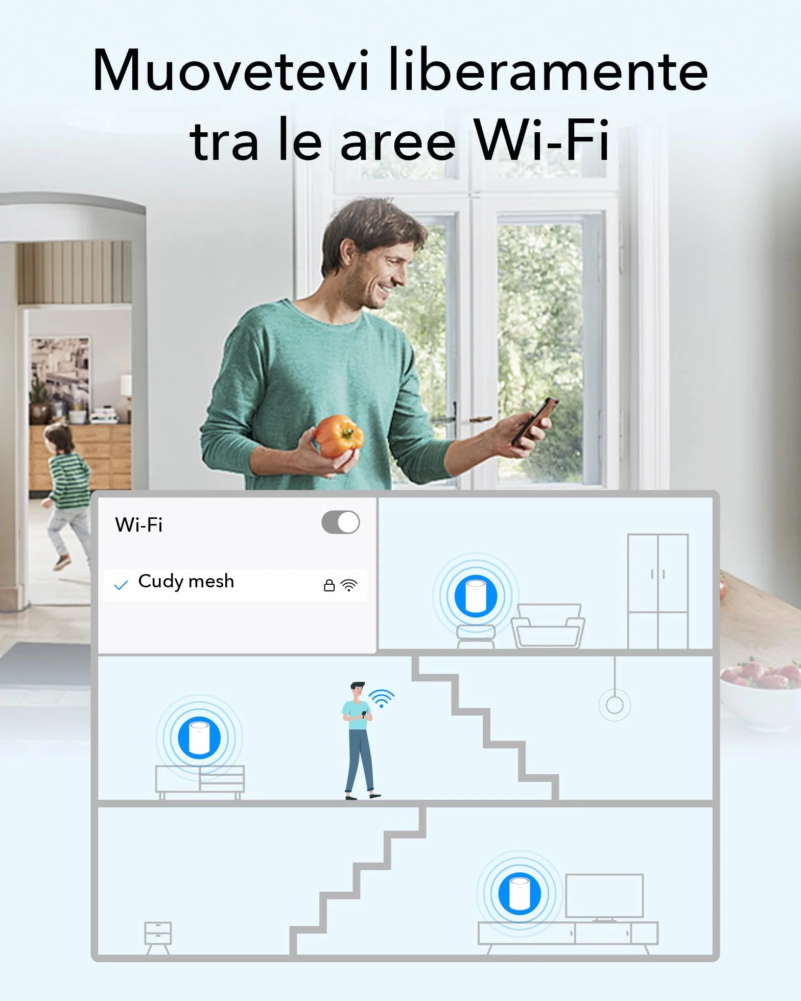 Sistema WiFi 6 Mesh Cudy AX3000 – sostituisce router ed extender, copre fino a 90/200/270 m², porta WAN 2,5 G, supporta backhaul Ethernet, VPN e sicurezza, set mesh M3000 1-Pack