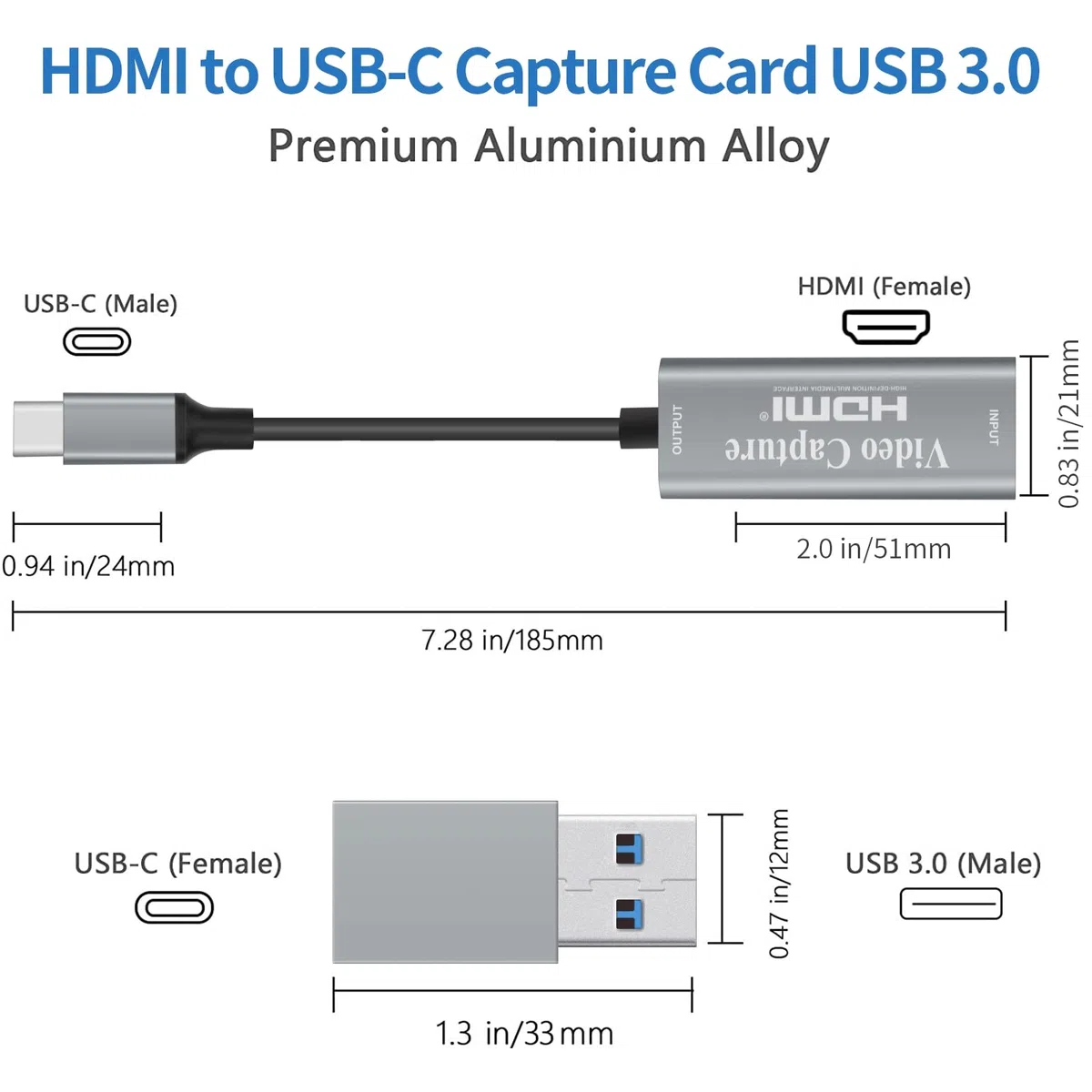Scheda di acquisizione video 4K HDMI, scheda di acquisizione di giochi USB-C Adattatore di acquisizione 1080P per streaming, insegnamento, videoconferenza o trasmissione dal viv
