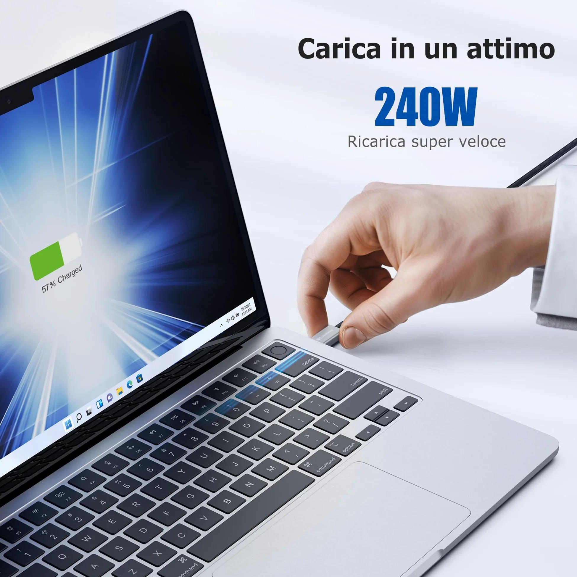 Cable Matters [Certificato Intel] Cavo Thunderbolt 5 intrecciato da 80 Gbps con aumento della larghezza di banda fino a 120 Gbps e ricarica da 240W - 1m, compatibile con Thunderbolt 4/3, USB4 e USB-C