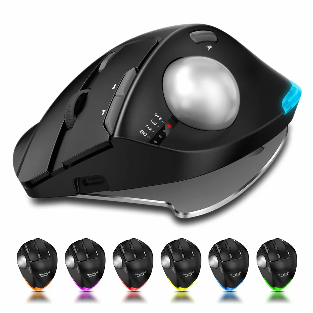 zelotes Mouse Trackball Bluetooth Wireless,Ricaricabile,4800DPI,8 Pulsanti,BT 5.0/3.0 + 2.4G,LED,Design Ergonomico,Mouse Senza Fili per PC,Laptop,Tablets,Nero