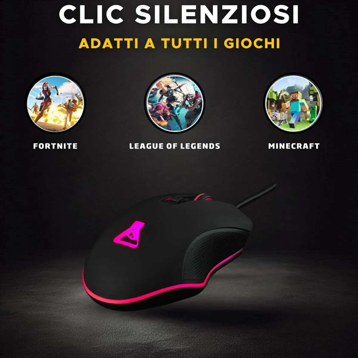 THE G-LAB - Kult Helium Pro - Mouse Gaming con Filo - Mouse da Gaming USB - Sensore Ottico Regolabile 12800 DPI, Illuminazione LED 7 Colori, Mouse Gamer Silenzioso a 6 Pulsanti - PC/PS4/PS5/Xbox