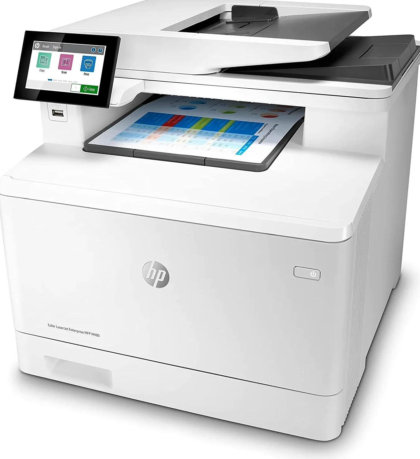 HP Color LaserJet Enterprise M480f 3QA55A, Stampante Multifunzione A4, Stampa Fronte e Retro Automatico a colori, 27 ppm, Copia, Scansiona, Fax, ADF, Ethernet, USB, HP Smart, Schermo Touch LDC, Bianca