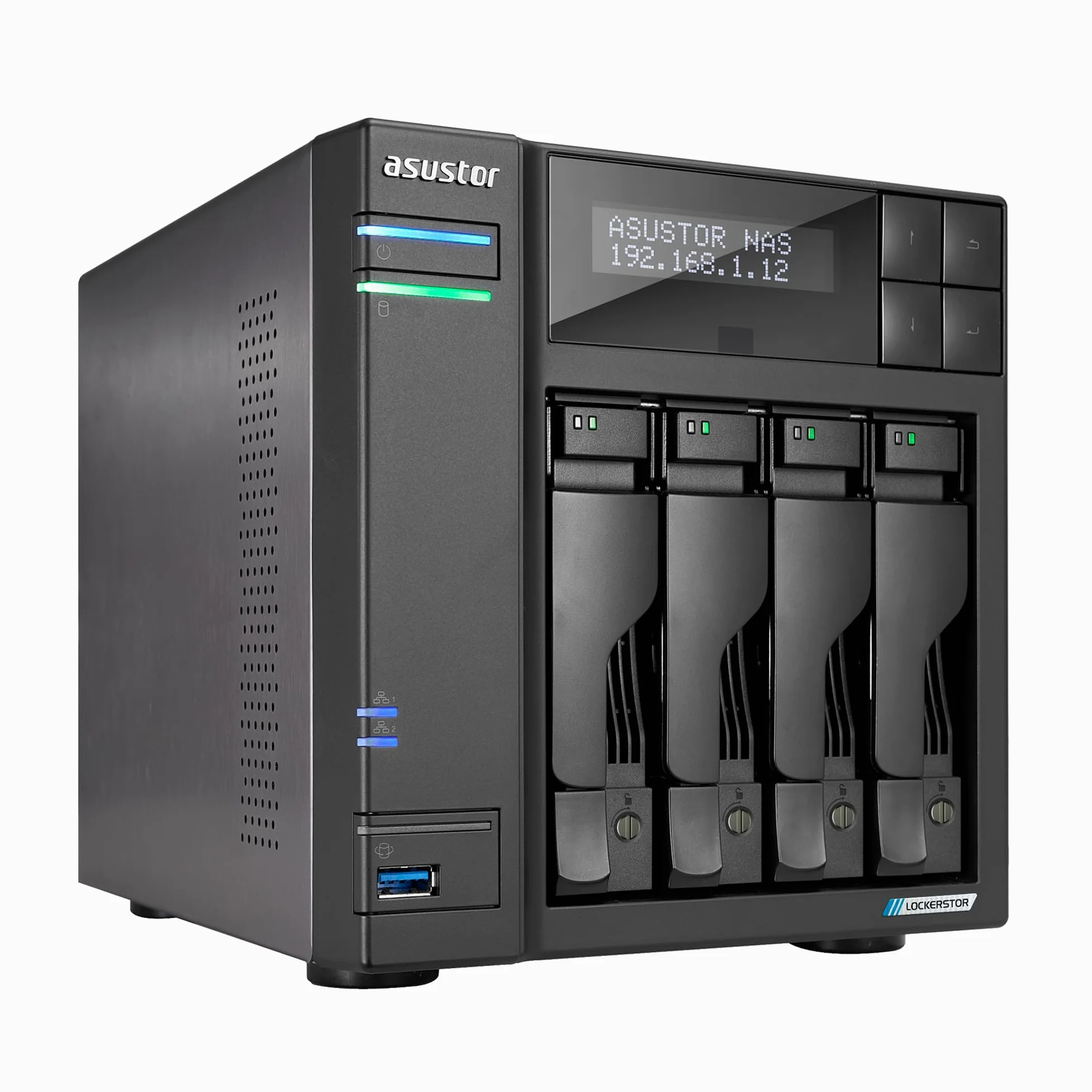 Asustor Lockerstor 4 Gen2+ AS6704T v2, 4 Bay NAS, Quad-Core 2.0GHz CPU, 2 5GbE Ports, 4GB RAM DDR4, 4 M.2 SSD Slots, Network Attached Storage (Senza dischi)