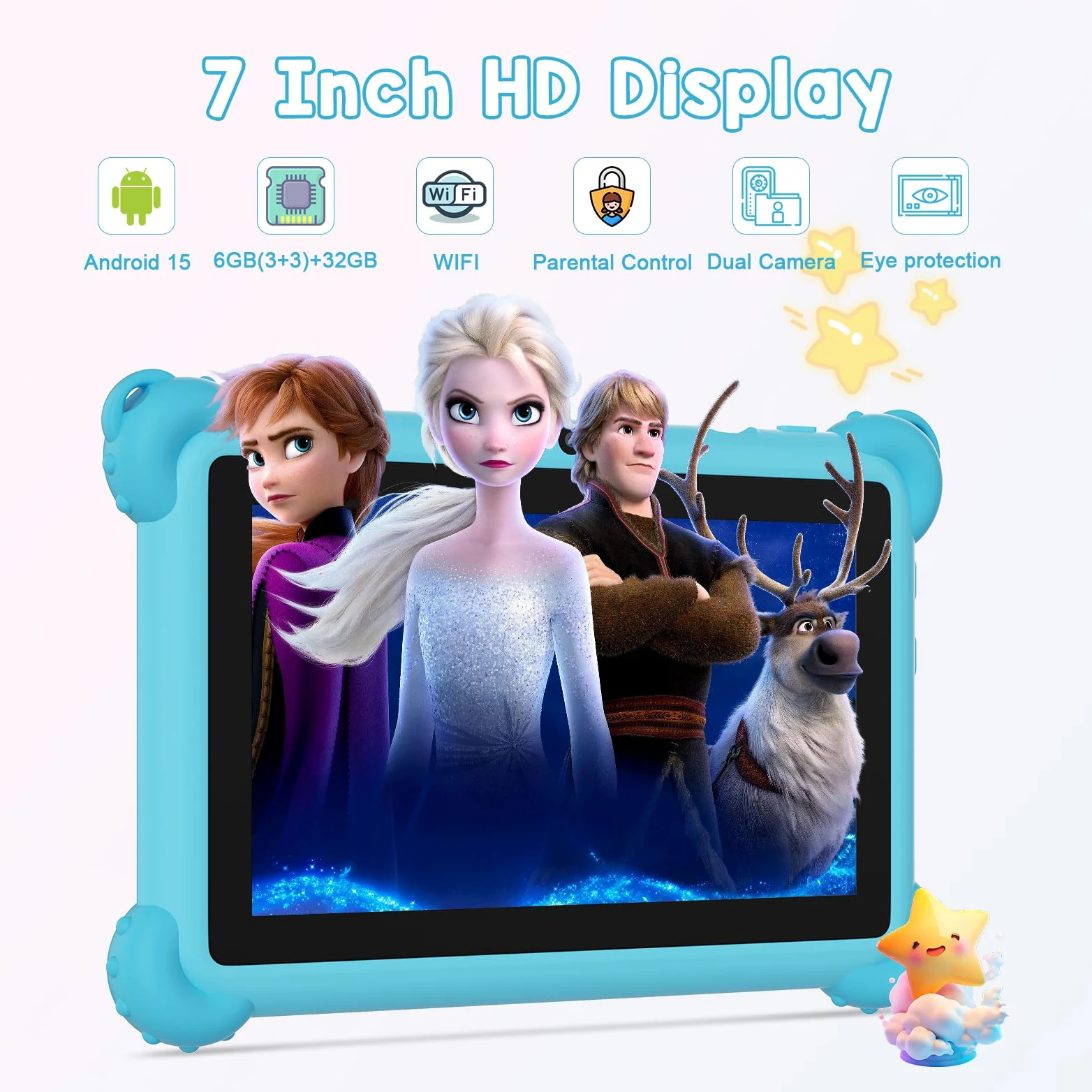 C idea, tablet per bambini, Android 15, 7 pollici, 1024 x 600, 6 GB (3 + 3) RAM + 32 GB ROM, batteria 2500 mAh, app per bambini preinstallate, compatibile con Wi-Fi e Bluetooth (blu)
