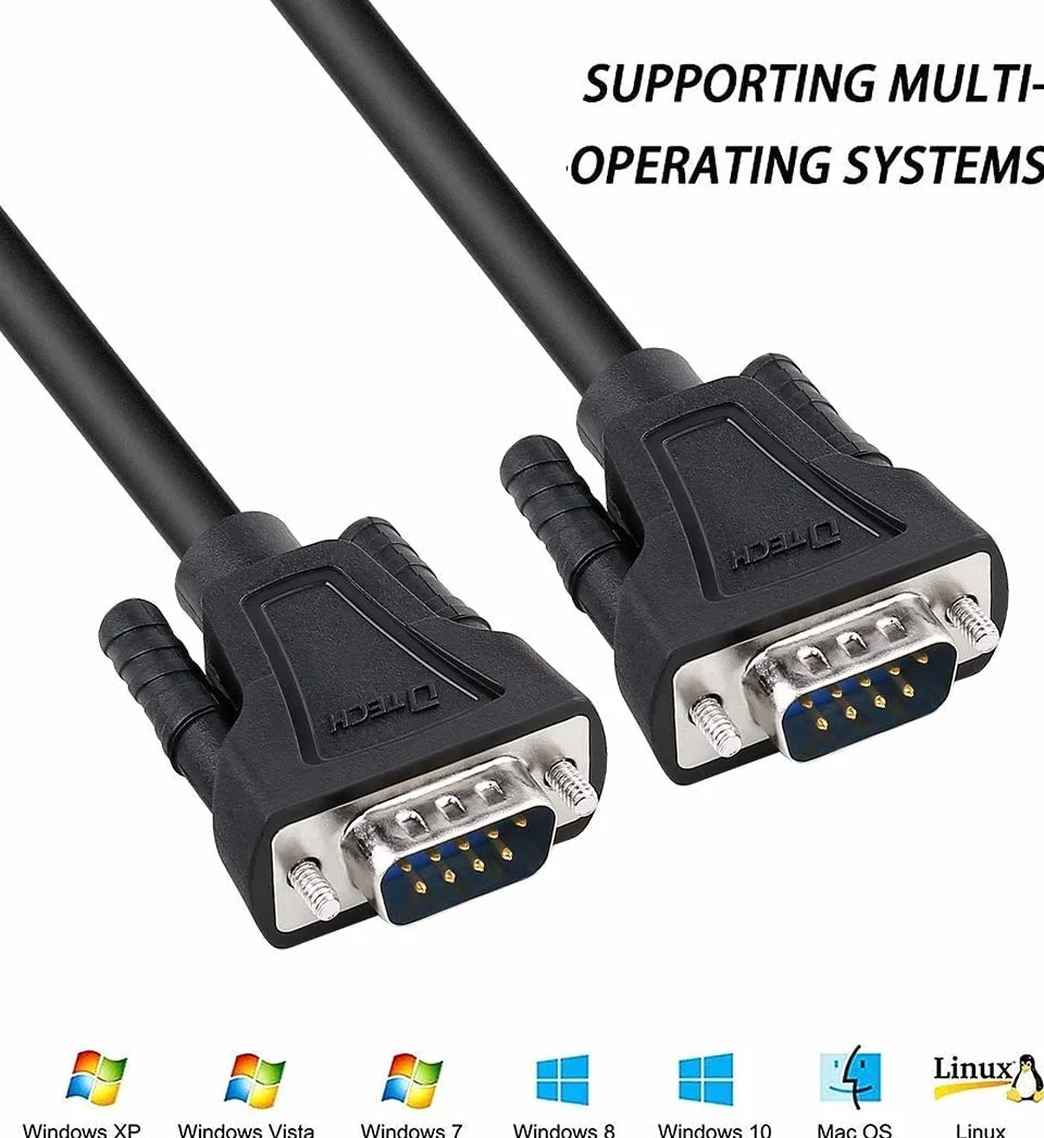 DTECH, da DB9 a DB9 RS232 - Cavo seriale null da maschio a maschio, cavo modem croce e cavo TX/RX, per comunicazioni dati (1,5 m, colore: nero)