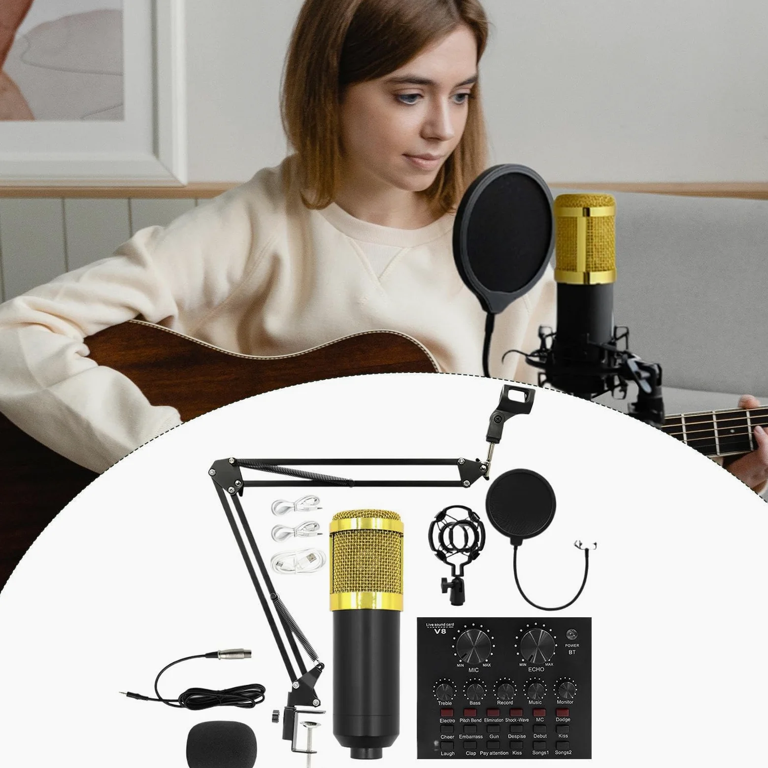 Attrezzatura Da Studio Di Registrazione Set scheda audio live streaming, | Microfono a Condensatore Per Registrazione In Studio, Video Live, Podcast, Cantanti, Doppiatori