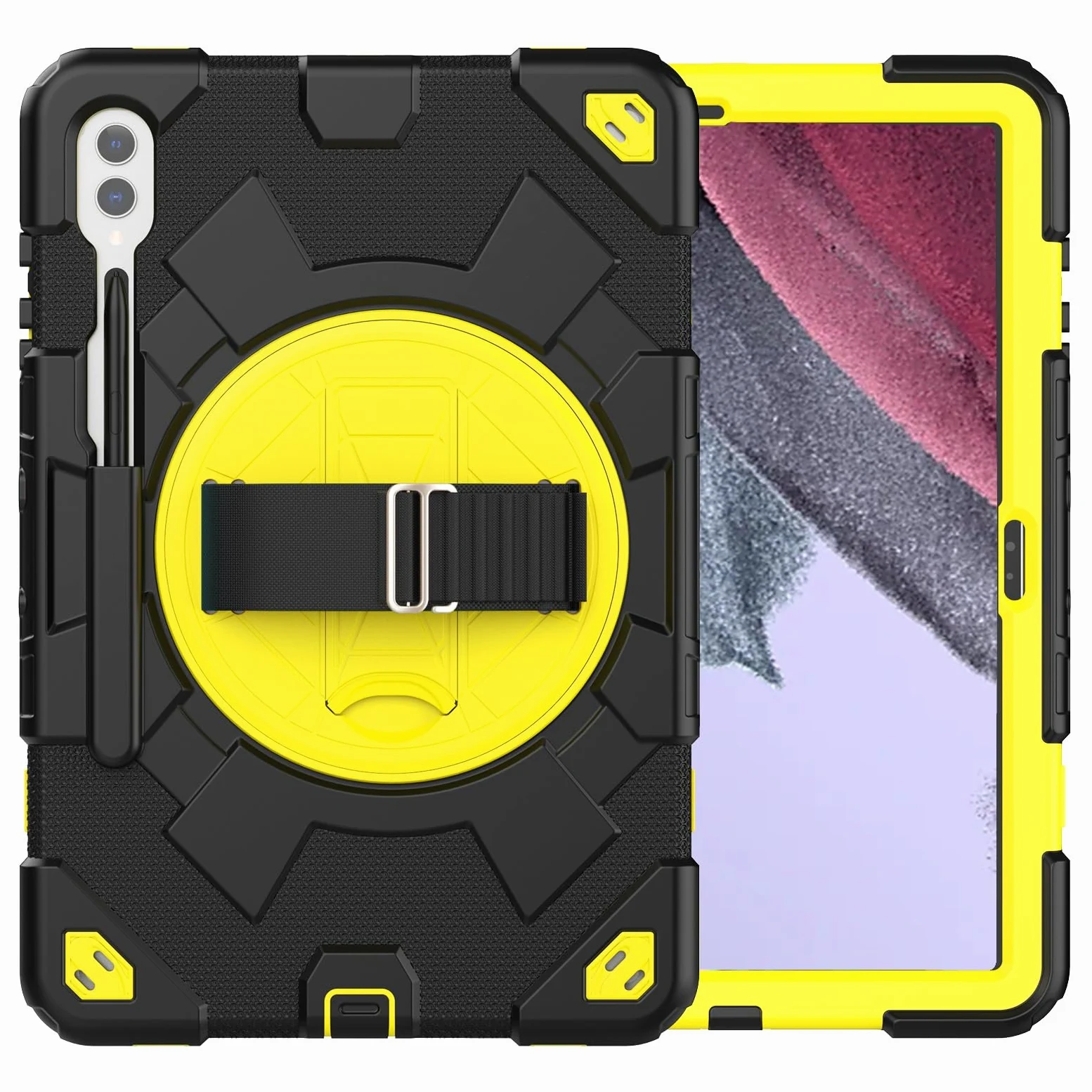 Custodia protettiva per tablet PC compatibile con Samsung Galaxy Tab S9 Plus 12,4 pollici X810/X816B/X818U, custodia integrale in TPU + PC, con supporto rotante e cinturino da polso, robusta copertura