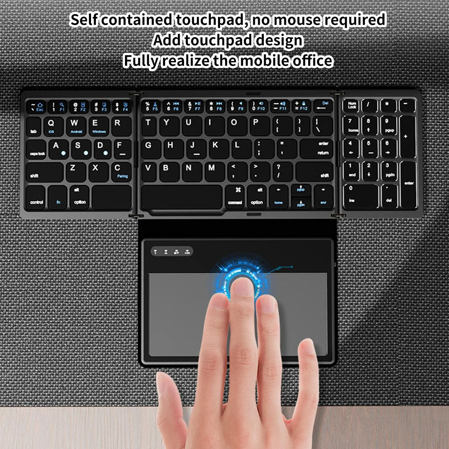 Tastiera Bluetooth Pieghevole Tastiera Bluetooth 5.1 Full Size a Bassa Latenza con Touchpad Ampio per Tablet PU Pelle ABS 81 Tasti