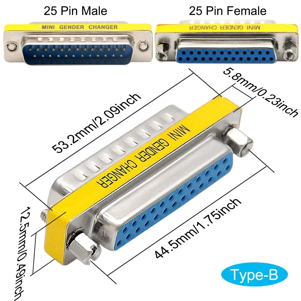 6 PCS DB25 maschio a maschio/femmina a femmina, cambio di genere RS232, connettore adattatore per porta di trasferimento dati a 25 pin