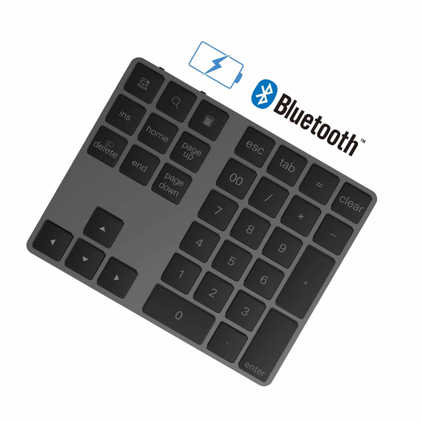 Tastierino Numerico Bluetooth, Wireless Bluetooth con più Scorciatoie Tastiera 34 Tasti Portatile Sottile per iP ad/M ac/Laptop/PC Compatibile con Windows Android iOS System
